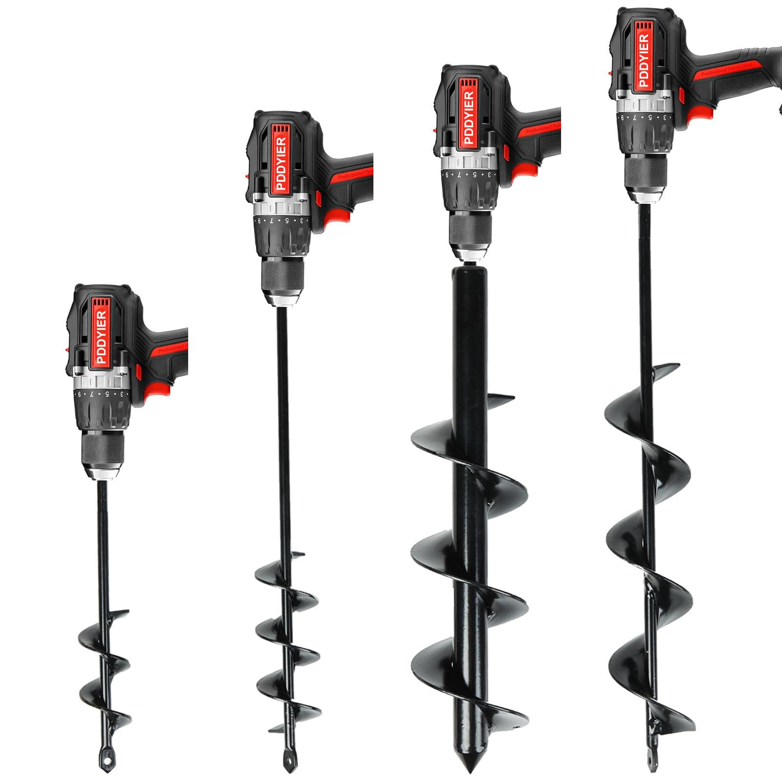 PDDYIER Auger Drill Bit for Planting Set of 4, Garden Ground Earth Spiral Drill Bit for 3/8" Hex Drive Drill, for Post Hole Digger Bulb Bedding Digging Plant Rapid Planter