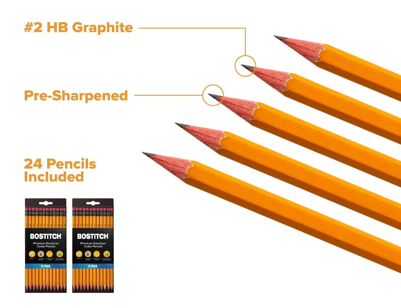 Bostitch Office Premium #2 Pencils, American Cedar Wood, Pre-Sharpened, HB Graphite, 24-Pack (BACP12Y-2PK) - Image 5