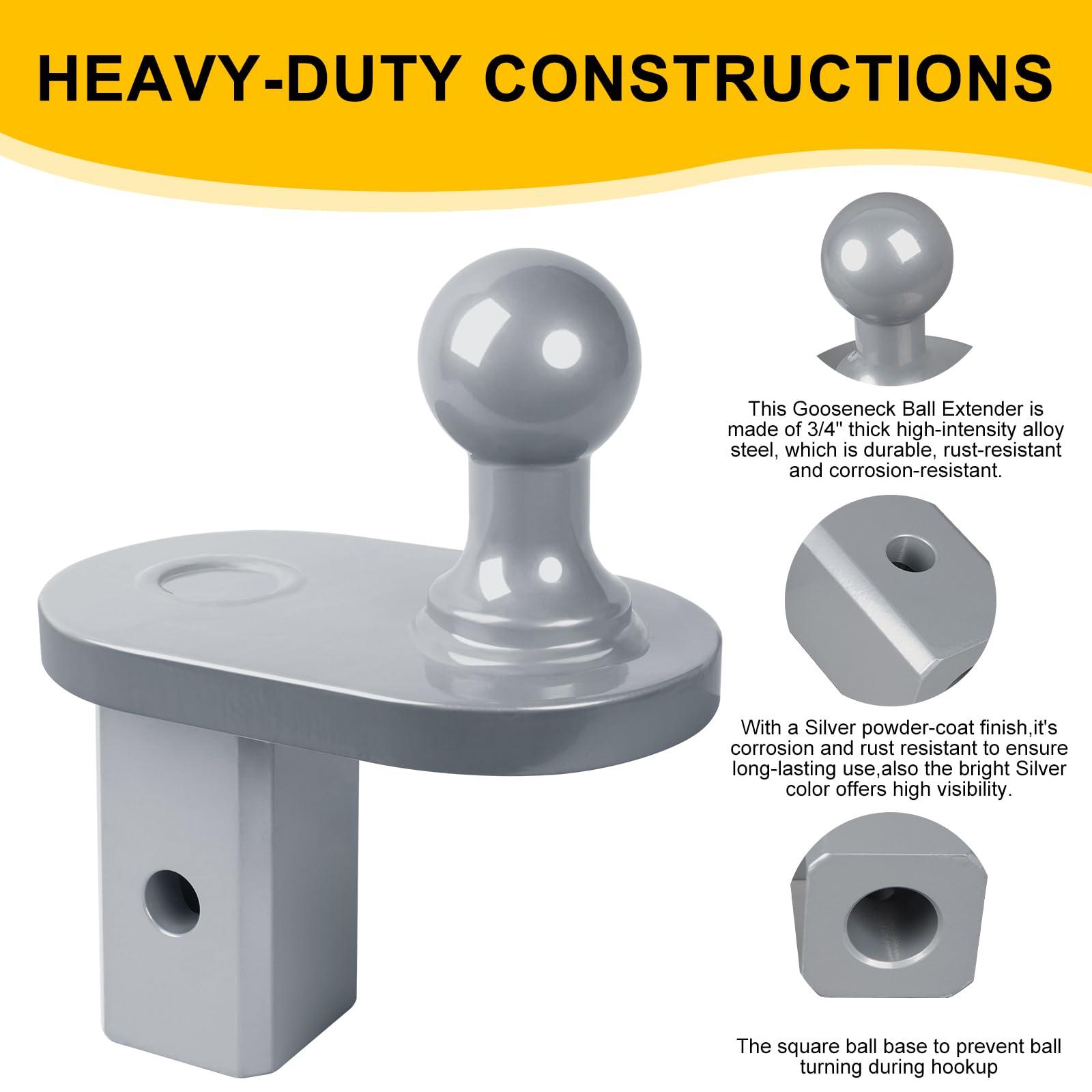 TOPTGO 4" Offset Gooseneck Ball Extender, Heavy Duty Hitch Extender, Fits B&W Turnoverball Gooseneck Trailer Hitches, 20000 lbs GTW/ 5000 lbs VTW, 2-5/16" Ball Diameter - Image 4