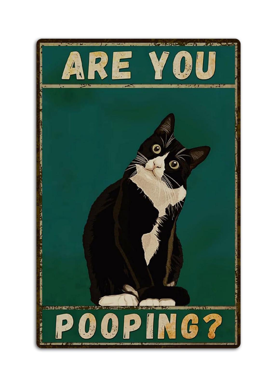 Fmcmly Vintage Tuxedo Cat Decor 8x12 Inch,Are You Pooping?Cute Room Decor Metal Posters,Bathroom Wall Art Signs,Gift for Cat Lovers