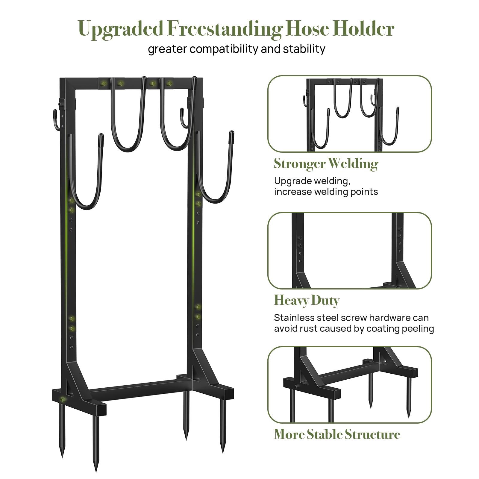 Winpull Garden Hose Holder Water Hose Holder with 4 Spikes, Freestanding Hose Hanger Outdoor Hold Stand Heavy Duty 6 Hooks Metal Garden Hose Storage Hose Reel Rack for Outside (Black) - Image 4