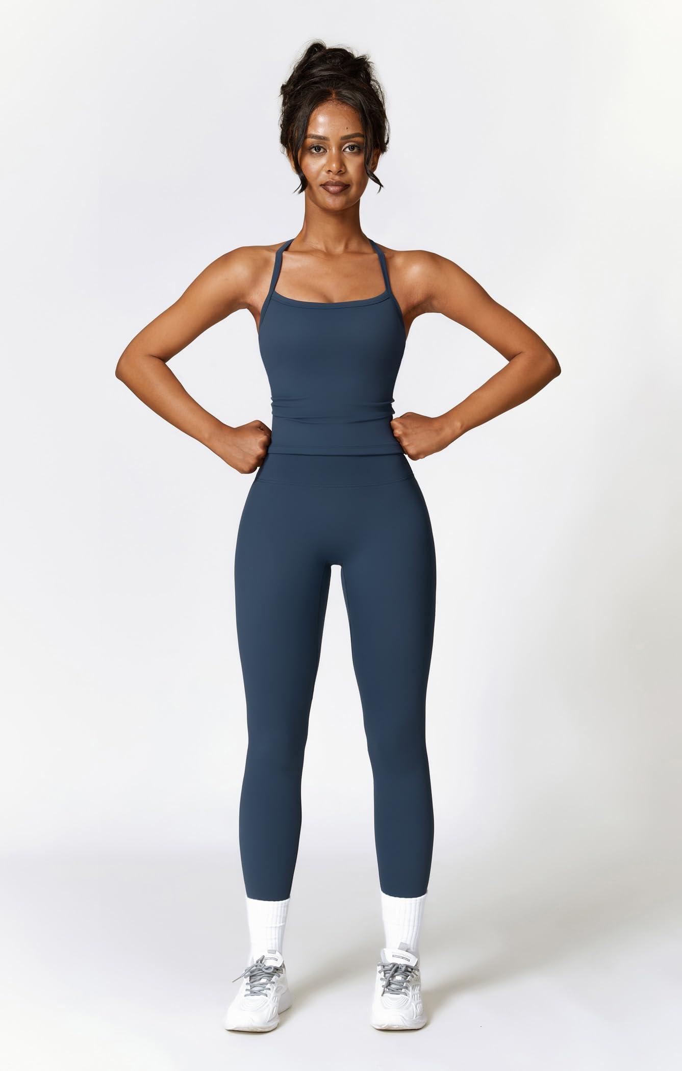 QBGJTD Womens Workout Sets Two Piece Cross Back Tank Top Matching High Waist Leggings Sets Gym Outfits Work Out Clothes - Image 4
