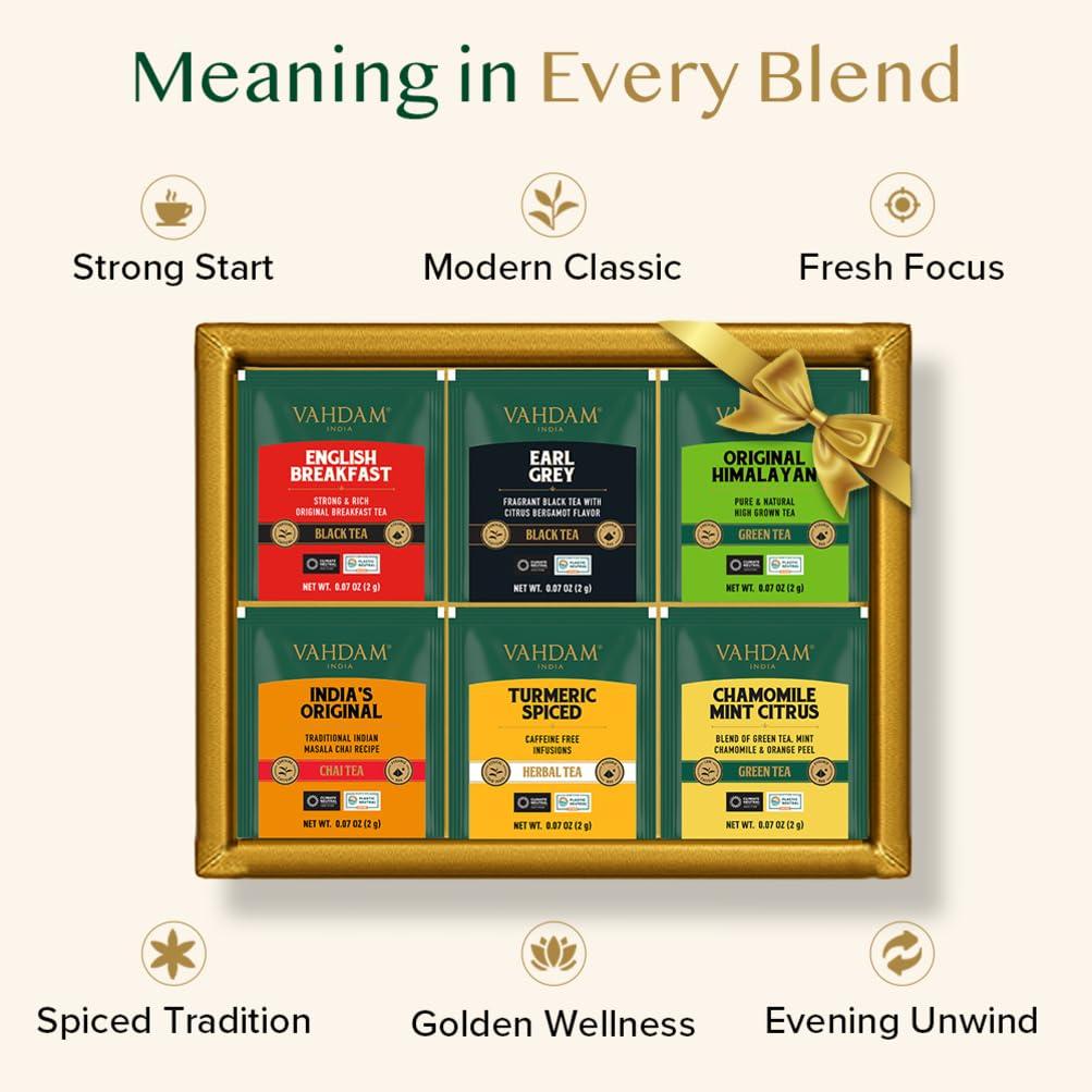 VAHDAM, Assorted Tea Gift Set (6 Varieties, 36 Tea Bags) - Variety Pack - Black, Green, Chai and Herbal Tea Sampler | Gifts Set for Lovers | Gifts for Women and Men - Image 3