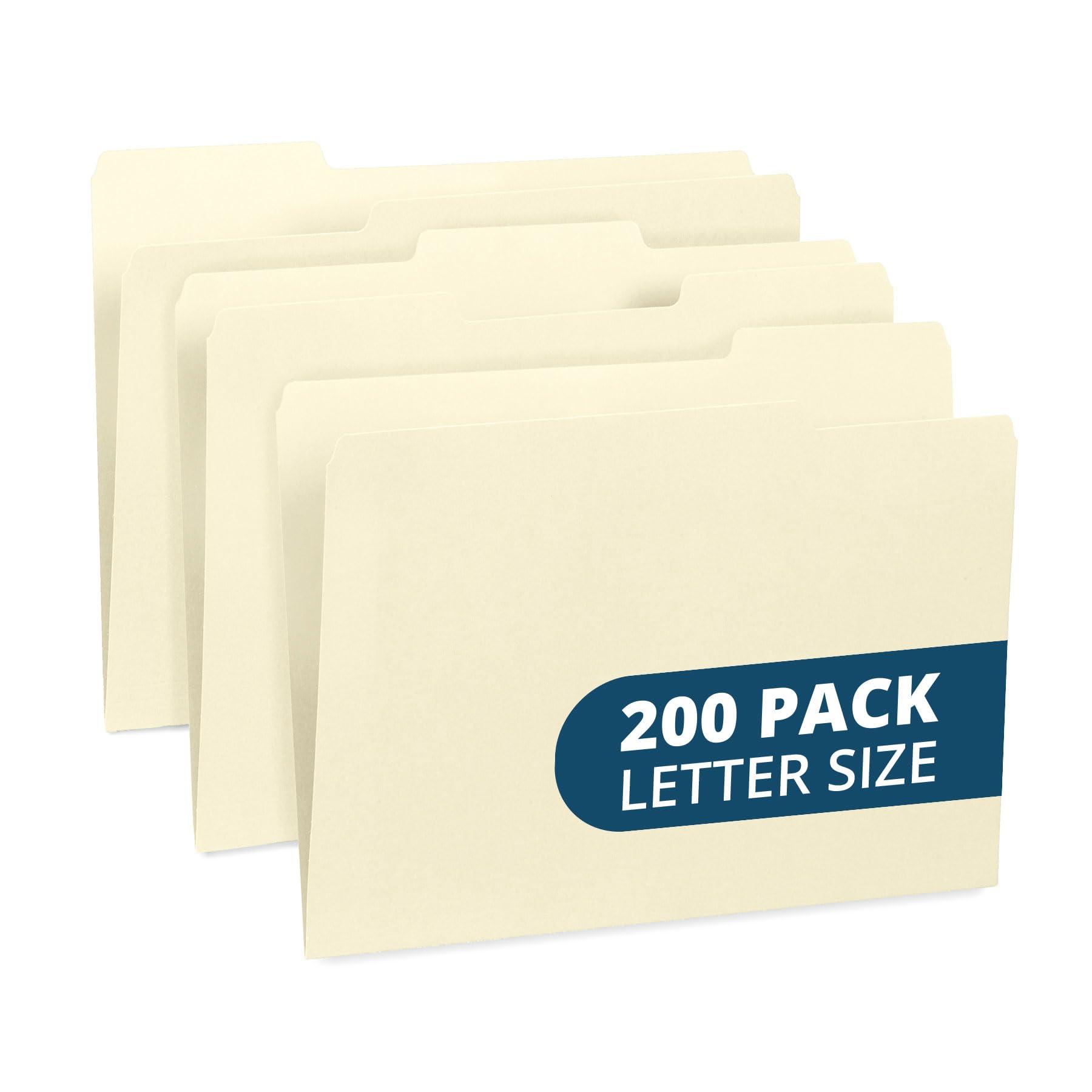 200 Blue Summit Supplies Manilla Folders - Letter Size File Folders with 1/3 Cut Top Tabs, Assorted Positions, Durable 11pt Manila Paper for Office Organization
