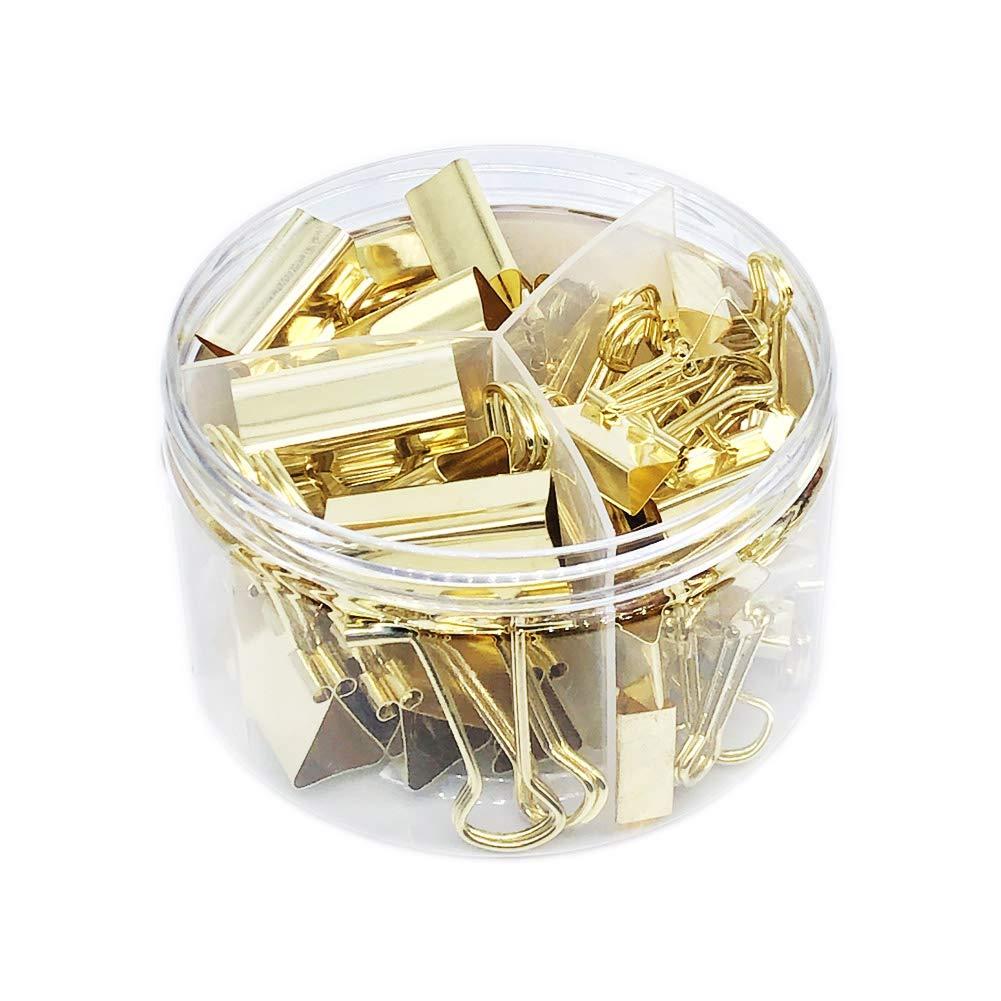 Gold Binder Clips Paper Clamps, Assorted Sizes Set (Small, Medium, Large) for Office School and Home Supplies