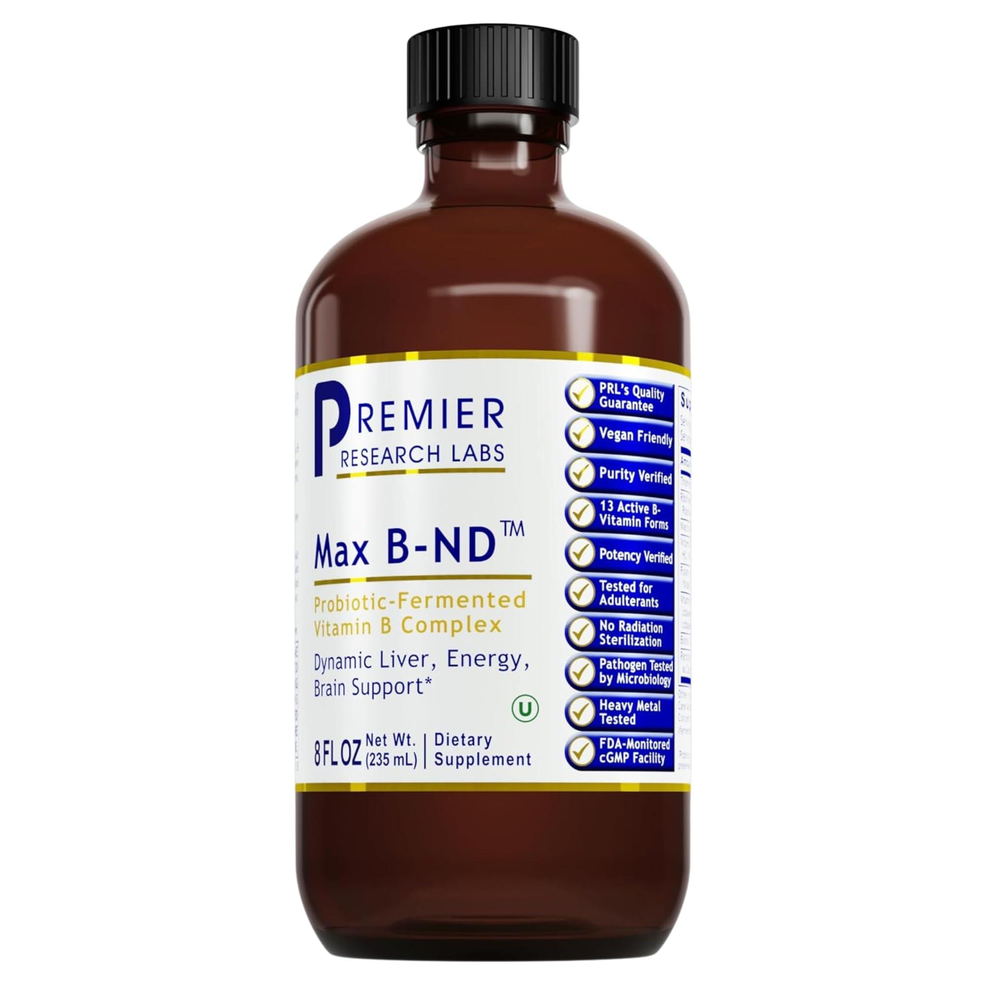 Premier Research Labs: Max B-ND Liquid Vitamin B-Complex for Liver & Brain Health - Sublingual Drops for Energy, Immune, Made in The USA - 8 fl oz - Thiamin, B12, B6 & More - for Men, Women, Kids