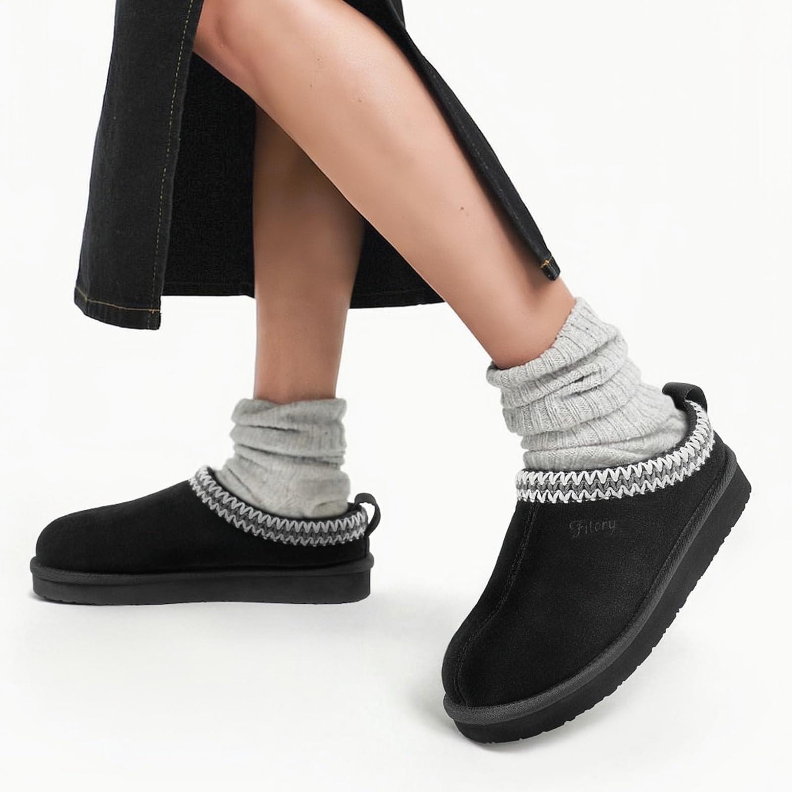FITORY Women's Suede Slipper | Flat Short Mini Boots with Fur Fleece | Winter Casual Comfort Shoes - Image 5