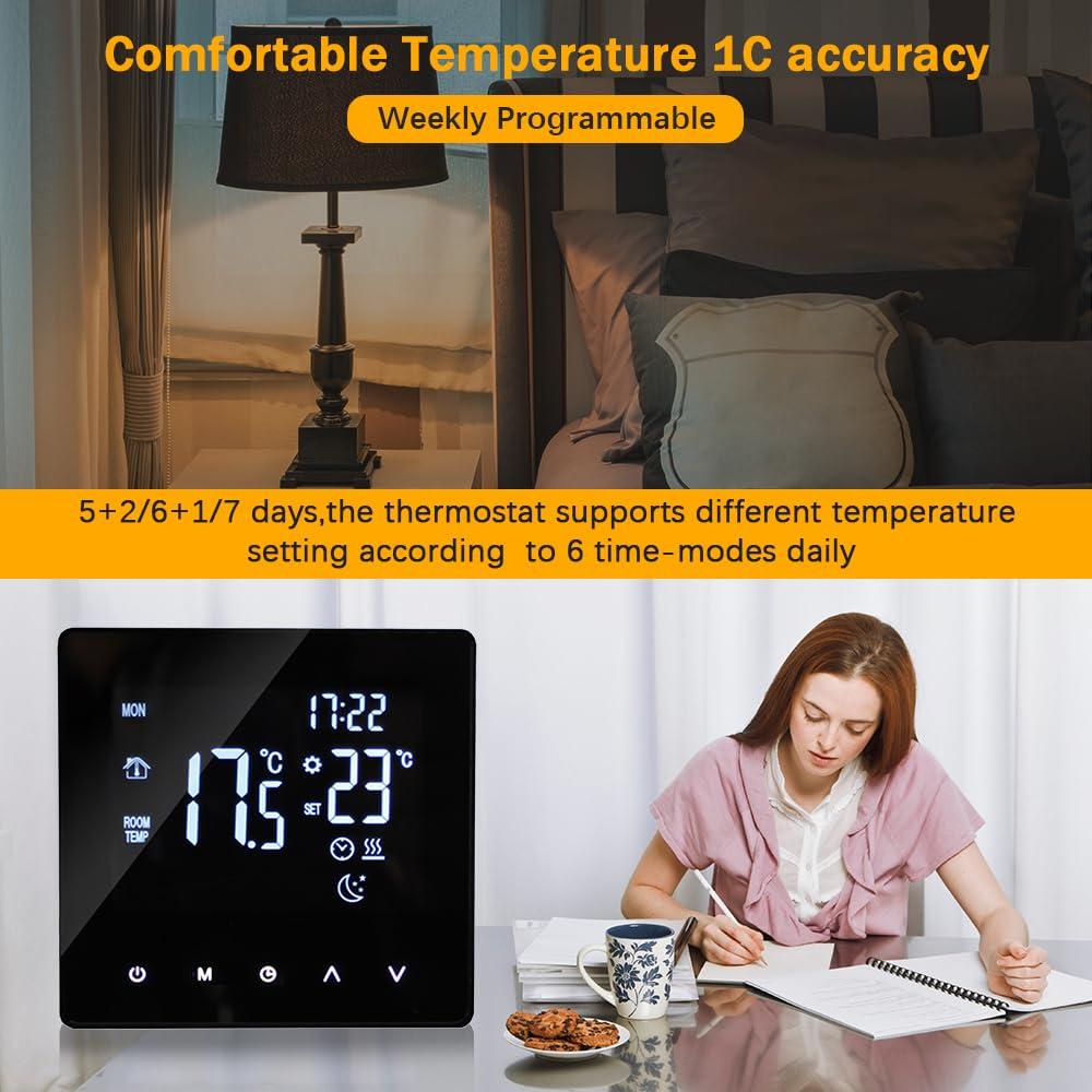 WOTAO Wi-Fi Smart Thermostat Temperature Controller for Electric Heating LCD Display Touch Screen Week Programmable App Control Underfloor Heating Thermostats for Home Office School Hotel - Image 7