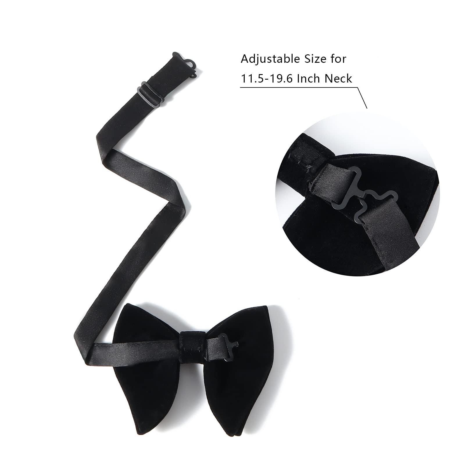 PACGOTH Bow Ties for Men Pre-Tied Bow Tie Vintage Tuxedo Oversized Velvet Bow Ties Cufflinks Pocket Square Sets With Gift Box - Image 7