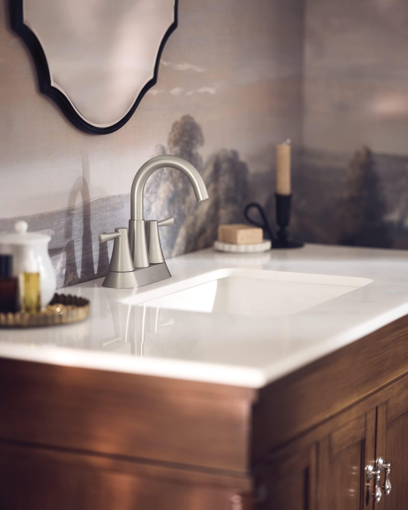 Moen Ronan Spot Resist Brushed Nickel Two-Handle 4" Centerset Modern Bathroom Faucet with Push-Down Drain, 84022SRN - Image 2