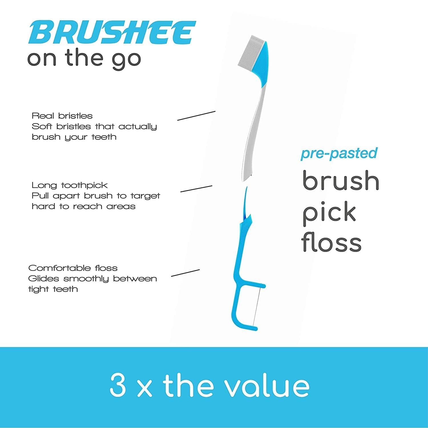 Brushee - The Evolution of Oral Care | 4-in-1 Tool (Paste + Brush + Floss + Pick) | Individually Wrapped | Disposable | Prepasted Travel Toothbrushes | Small Adult Toothbrush - (24-Pack) - Image 7