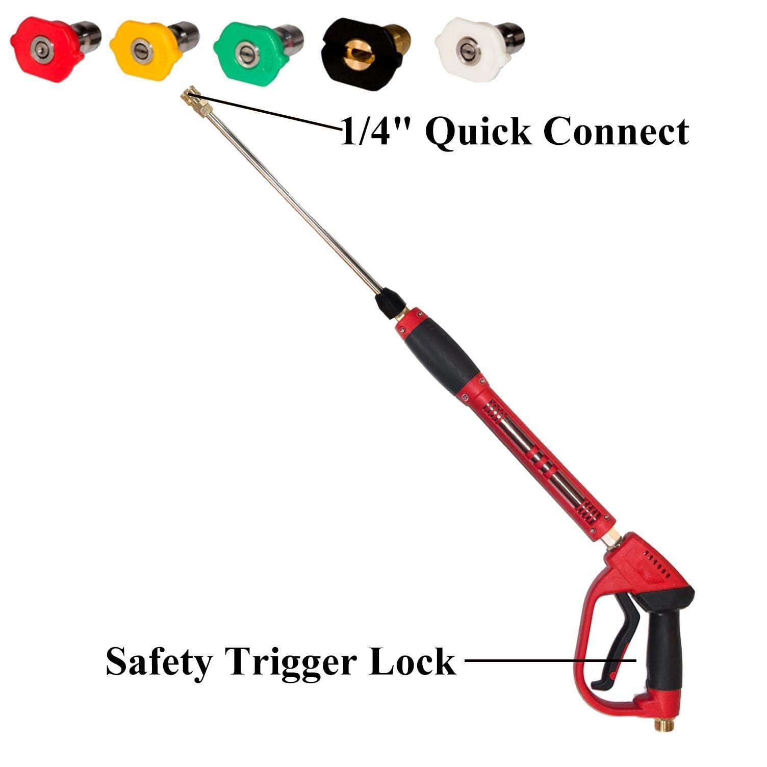 Hourleey Pressure Washer Gun, Red High Power Washer Gun with Replacement Wand Extension, 5 Nozzle Tips, M22 Fittings, 40 Inch, 5000 PSI - Image 7
