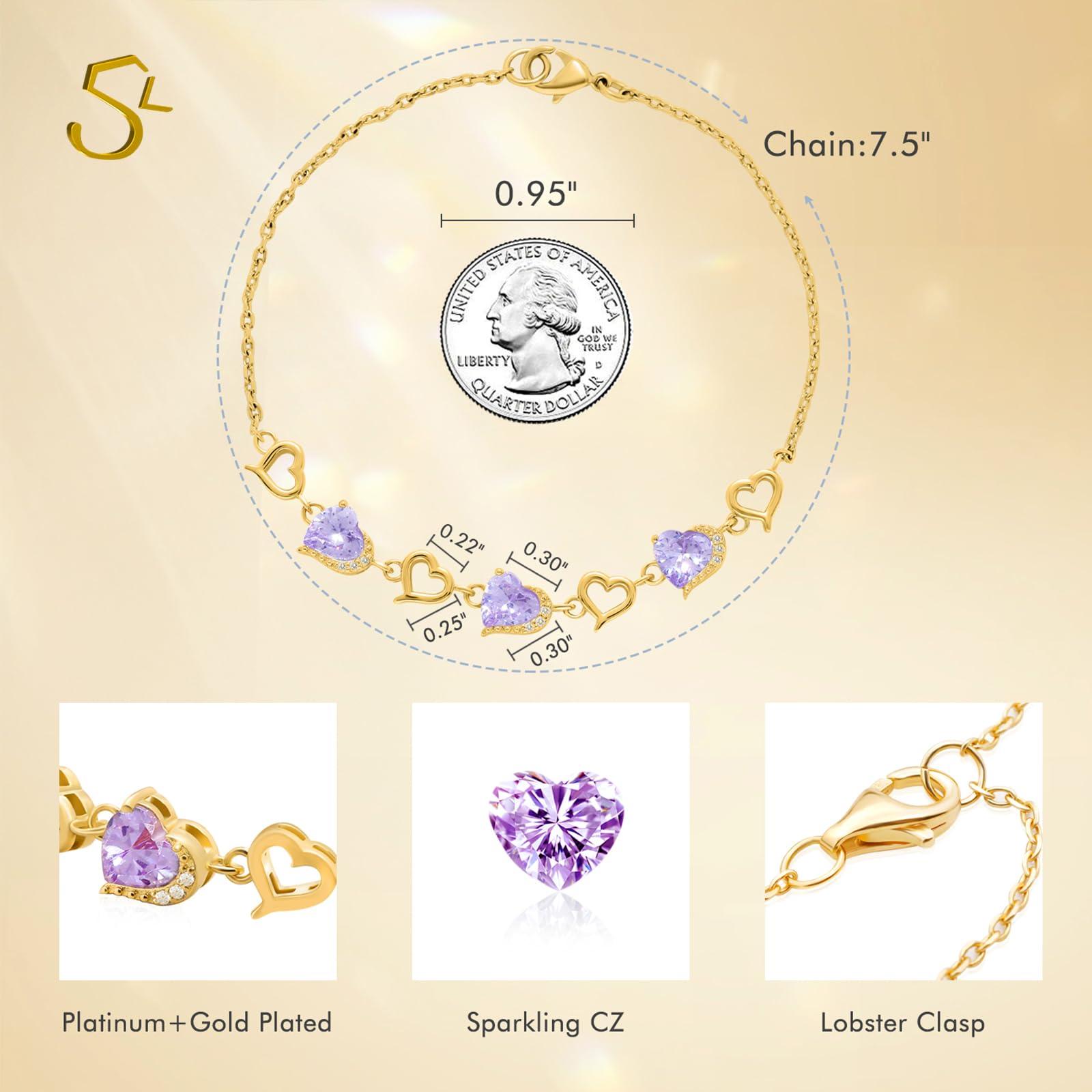 S.L JEWELERY S Heart Bracelet for Women Copper,Purple Bracelet for Mother Wife Sister Wedding Birthday Mother's 7.5" Chain - Image 5
