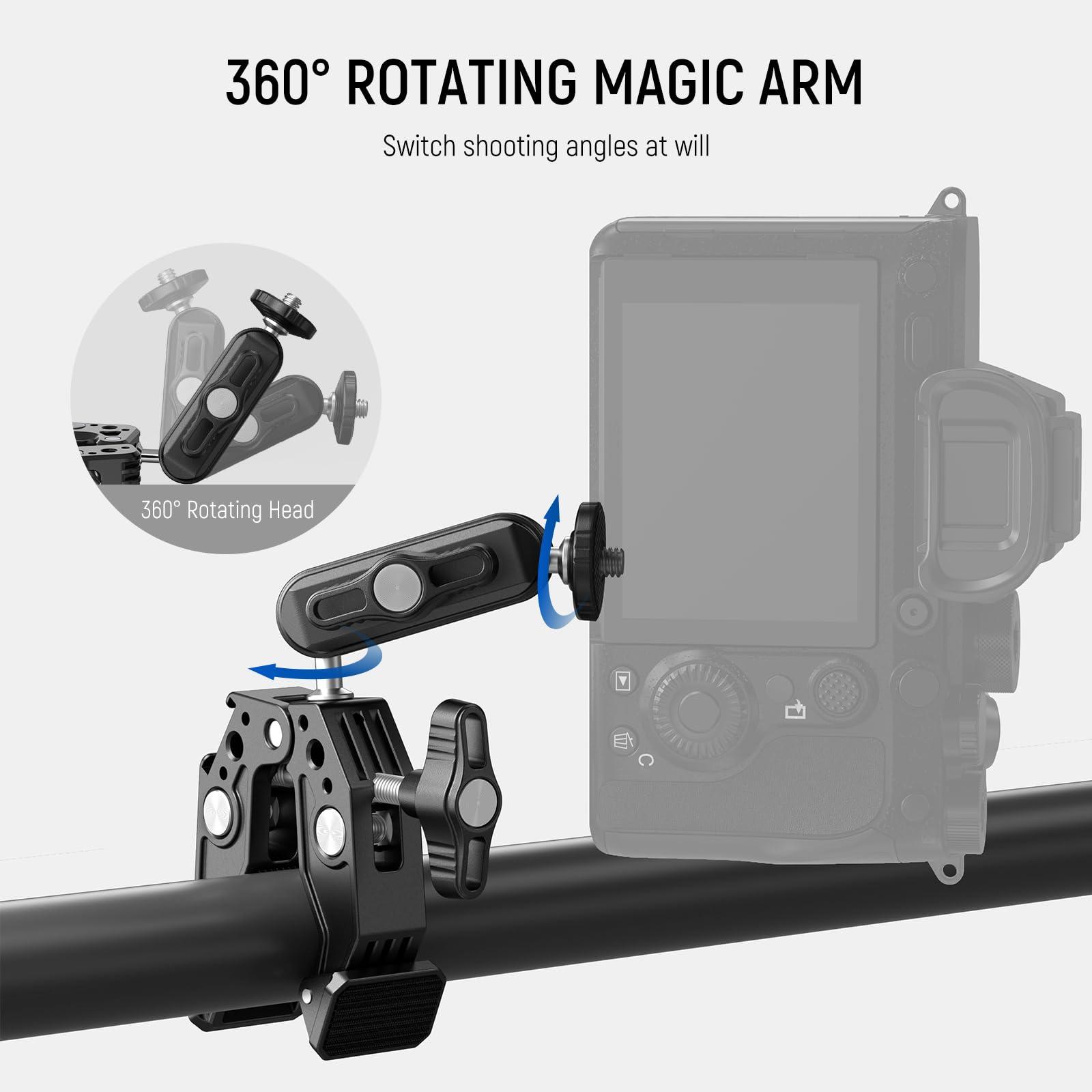 NEEWER Super Clamp with 3" Dual Ballhead Magic Arm, Cold Shoe, 1/4" Threads, Phone/Action Camera Mount Adapter for Desk Tripod Tube Crossbar Gimbal Rods Compatible with SmallRig GoPro DJI, ST83 - Image 4