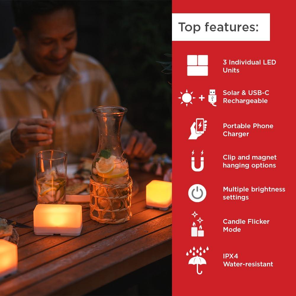 LuminAID Trio Solar Cube Lanterns with Phone Charger - LED Lamp for Camping, Hiking, and Travel - Emergency Light for Power Outages, Hurricane, Survival Kits - Image 2