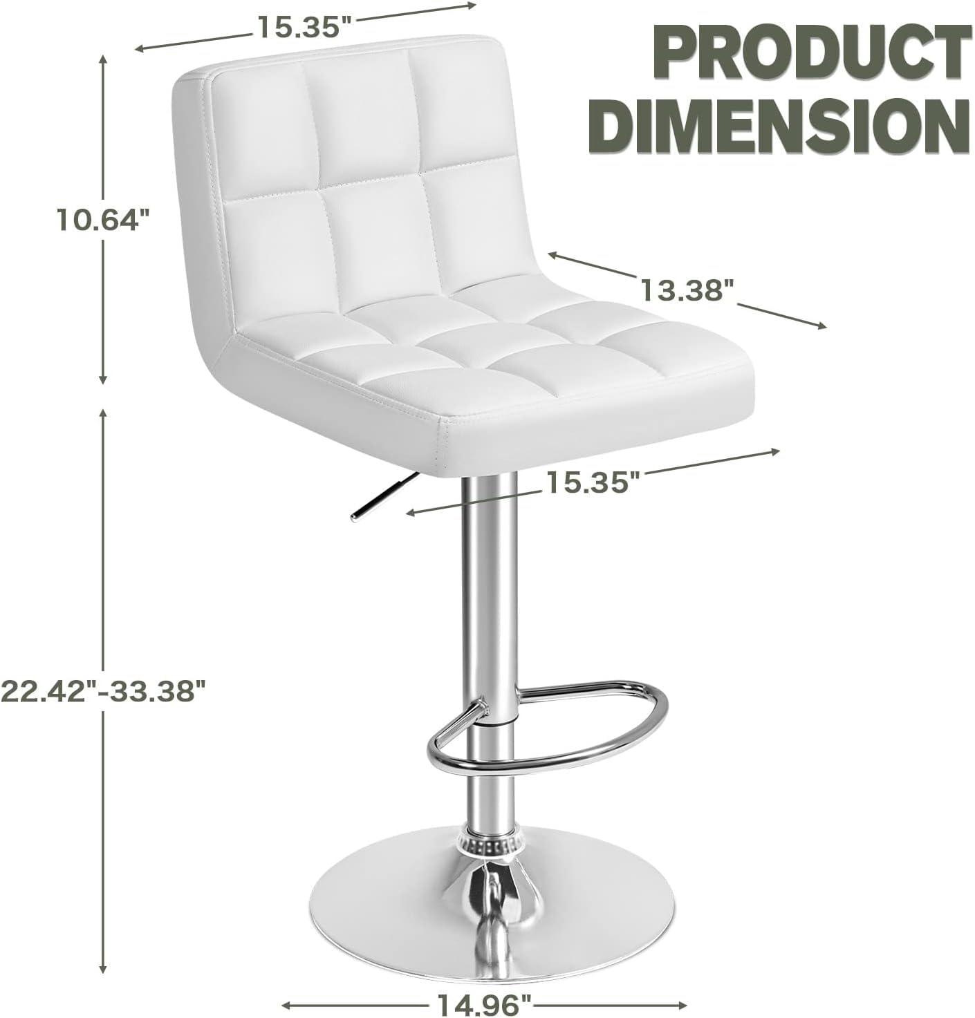 Furmax Bar Stools Modern Pu Leather Swivel Adjustable Hydraulic Bar Stool Square Counter Height Stool Set of 2 (White) - Image 3
