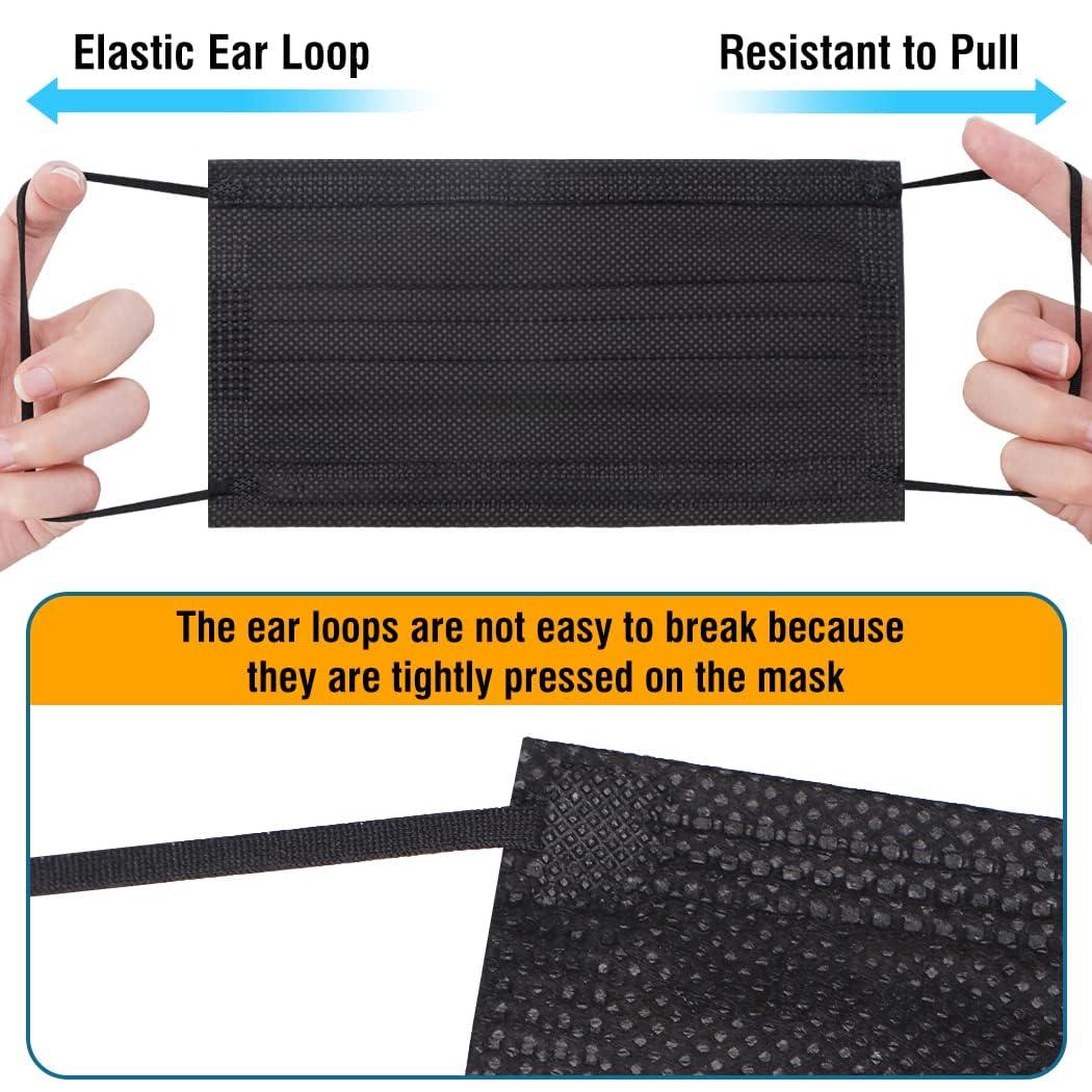 100 Pack Disposable Face Masks, 3 Layer Filter Protection Black Disposable Face Masks - Image 3