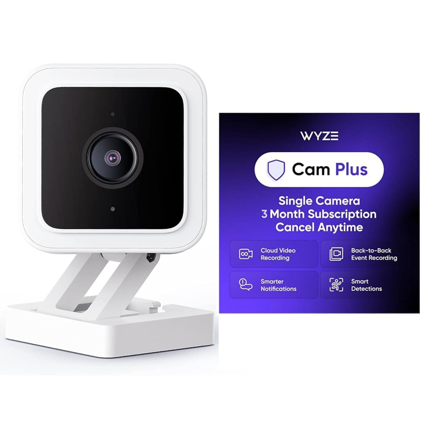 WyzeCam Cam V3 with 3-Months Cam Plus Cloud Storage Indoor Outdoor Plug-in Smart Security Camera, AI Motion Detection, WiFi Home Surveillance Camera, IR Color Night Vision, Siren Alarm, 2-Way Talk