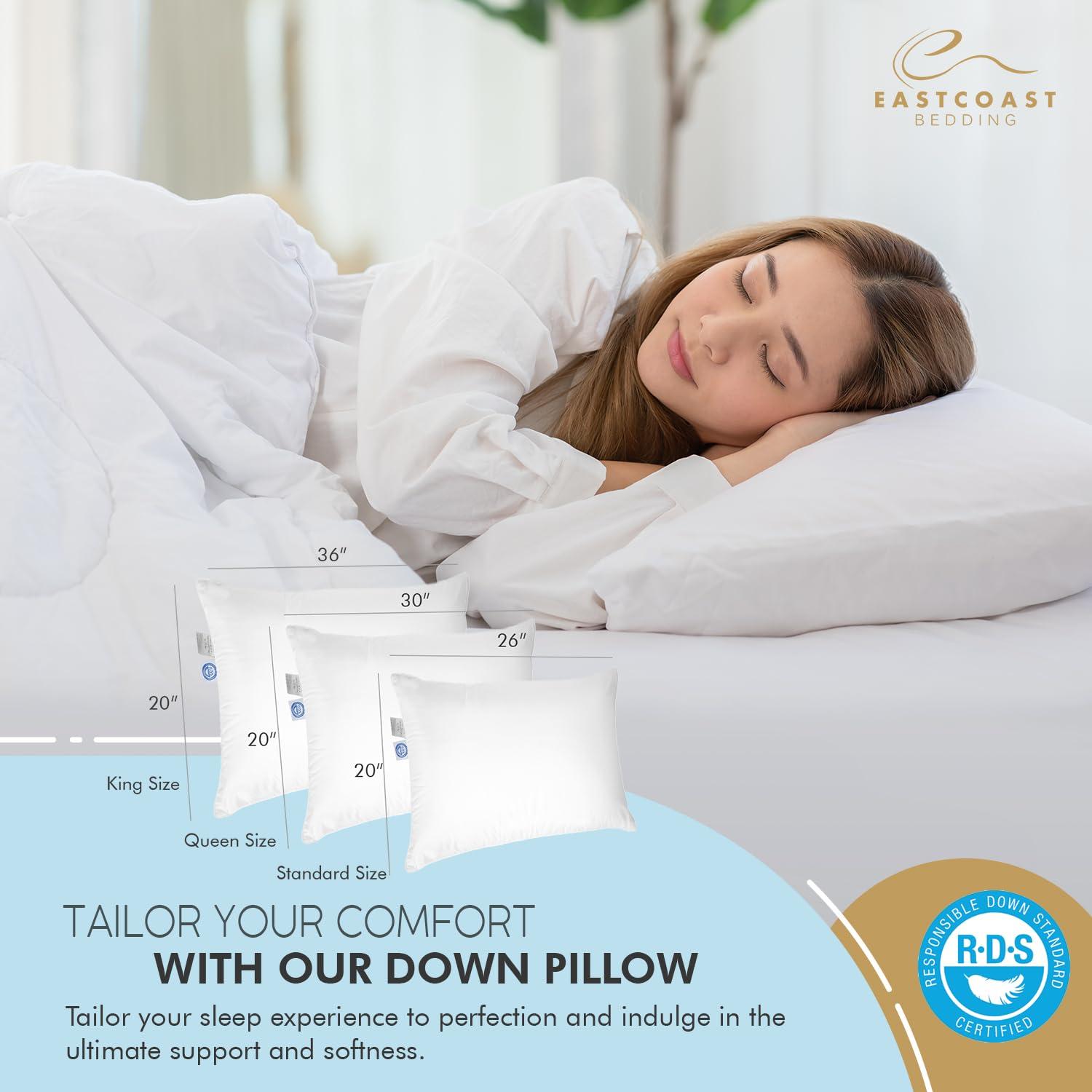 East Coast Bedding Goose Down Sleeping Pillow White 600 Fill Power with 400 Thread Count 100% Cotton for Couch, Side Sleeper, Travel & Bed Pillows - King Size Firm - 2 Pack - Image 4