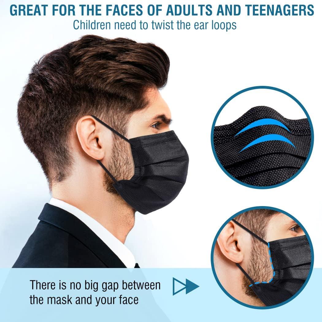 100 Pack Disposable Face Masks, 3 Layer Filter Protection Black Disposable Face Masks - Image 4