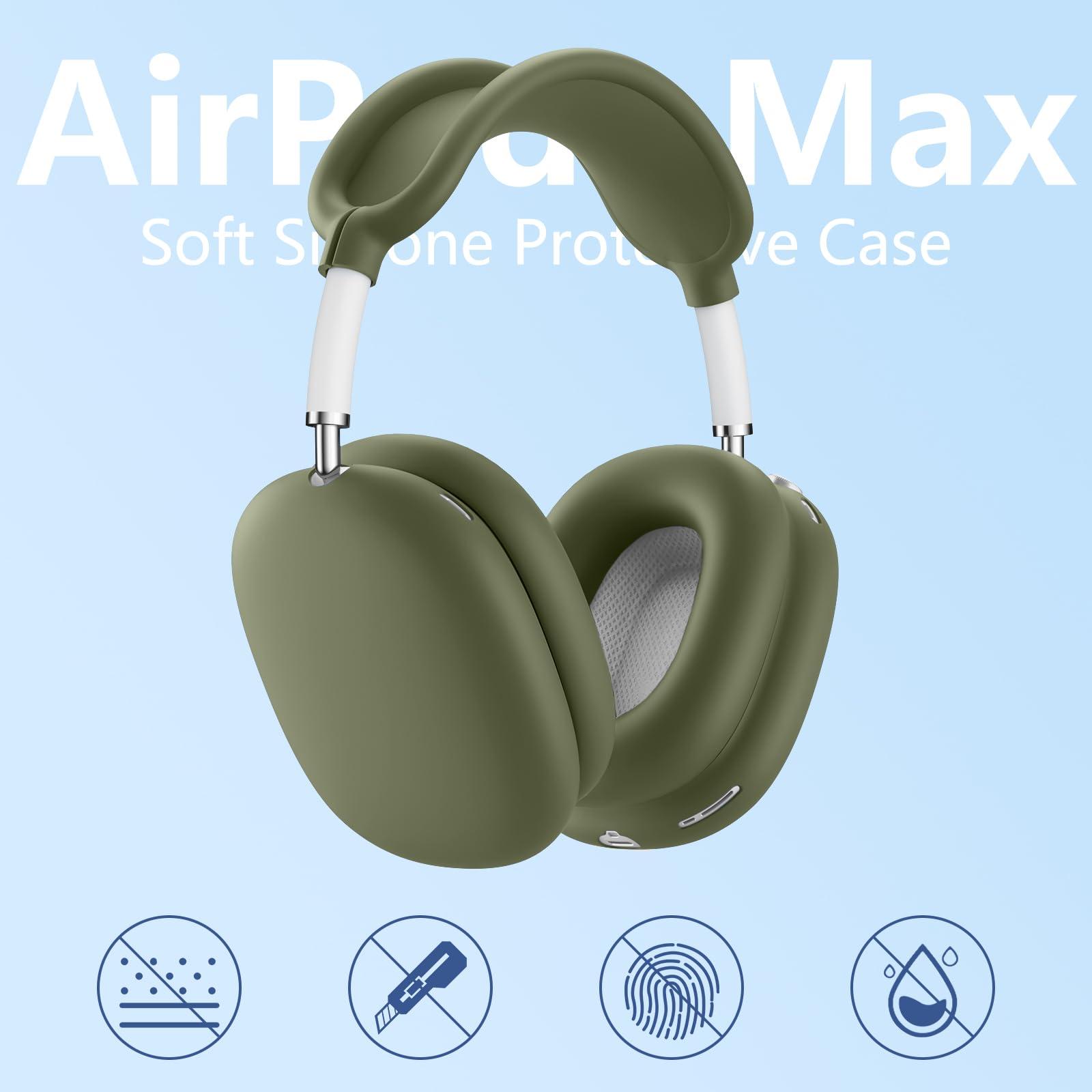 [4 in 1]Silicone Case Cover for AirPods Max USB-C (2024),Anti-Scratch Sweat-Proof Ear Pad Case Cover/Ear Cups Cover/Headband Cover Accessories Silicone Protector for AirPods Max Headphones(Army Green) - Image 2