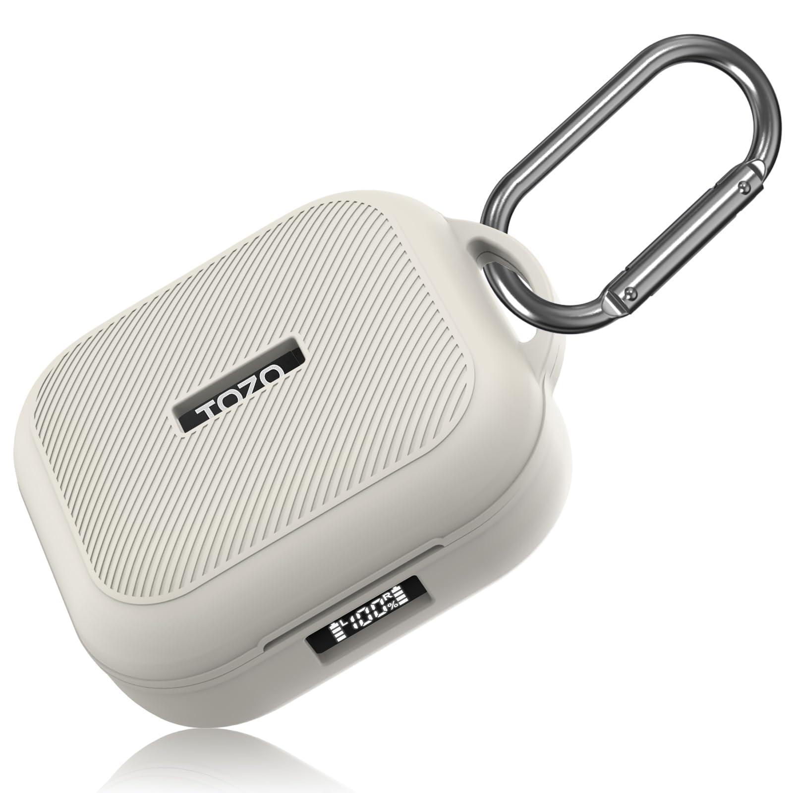 PUCGUE for TOZO OpenEgo True Wireless Open-Ear Headphones Case Cover, Silicone Case for TOZO OpenEgo Earbuds, Full-Body Anti-Scratch Protective Skin Cover for TOZO OpenEgo with Carabiner (Off White)