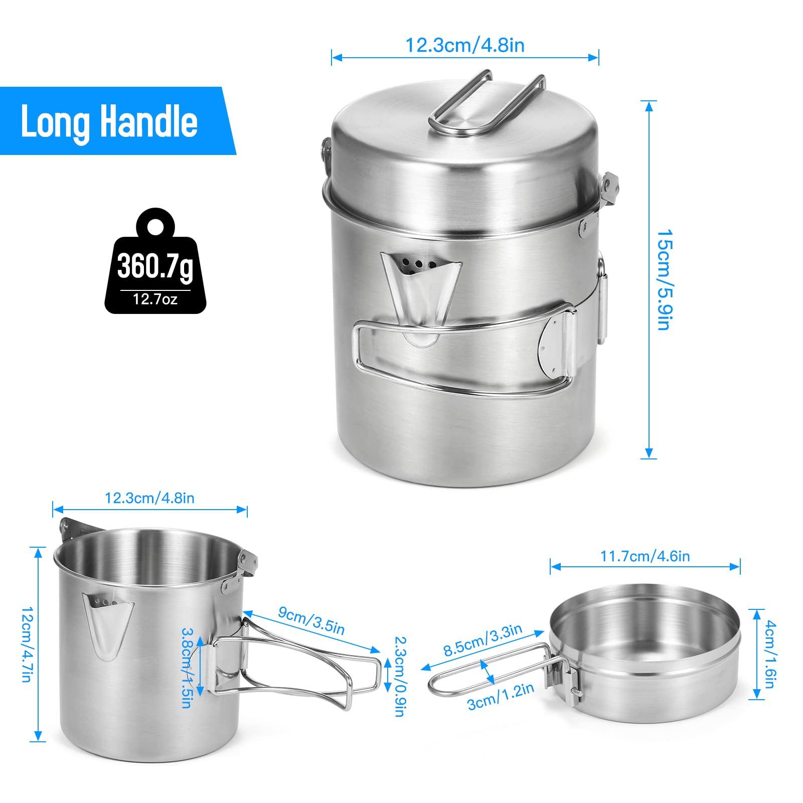 Lixada Camping Cooking Kettle 1L Stainless Steel Pot with Foldable Handle and Dual Use Cover Portable for Hiking Backpacking Picnic - Image 3
