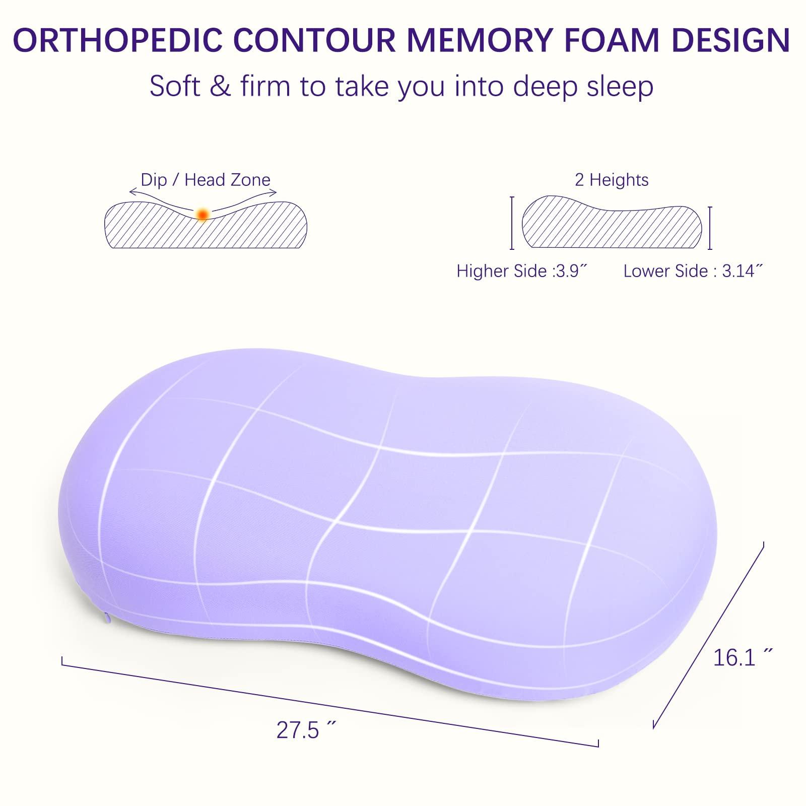 KEEPMOV Memory Foam Pillows - Cervical Neck Pillows for Pain Relief, Ergonomic Contour Pillow for Side Back Stomach Sleepers (Purple) - Image 2