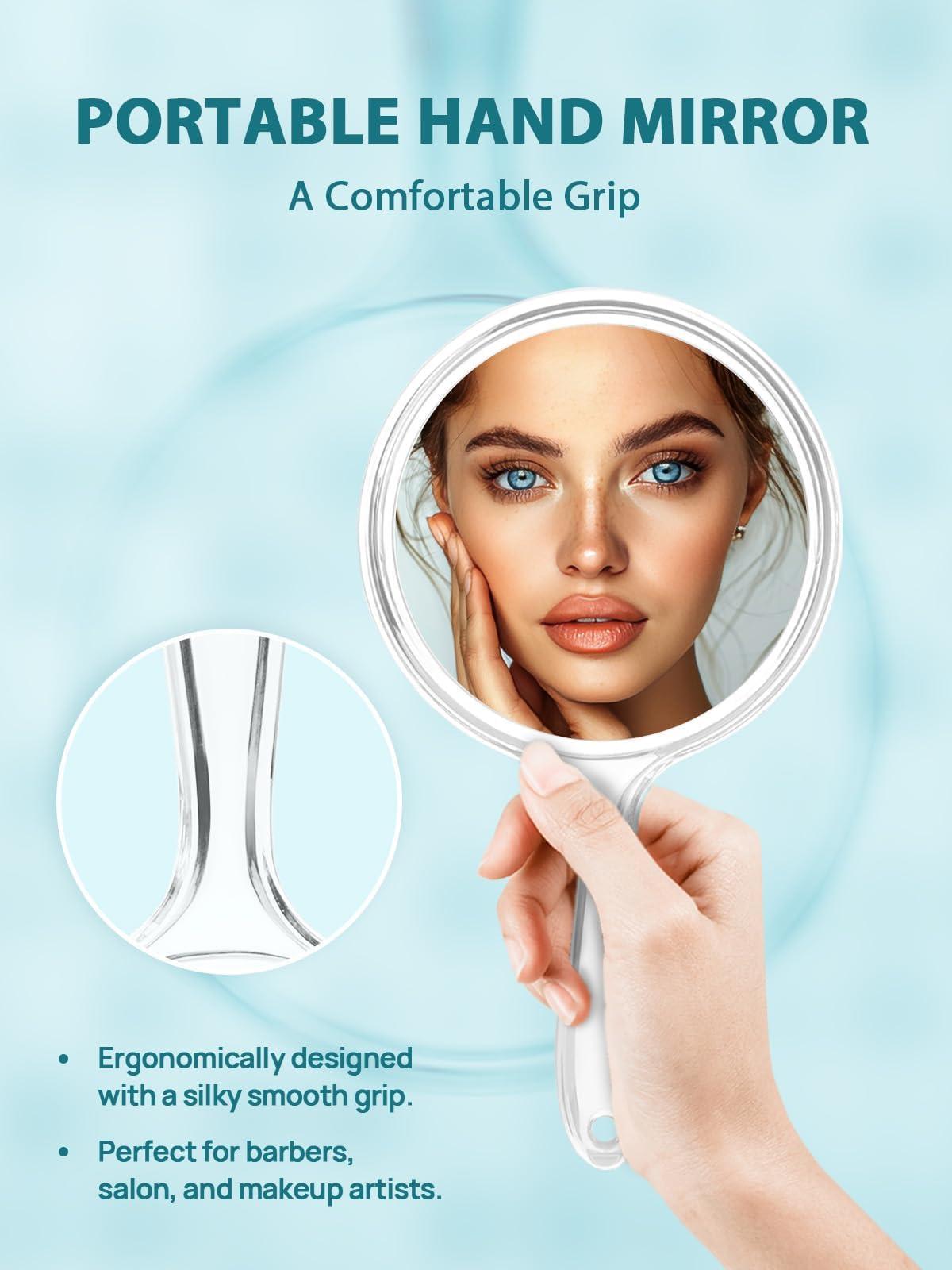 Macaki Hand Mirror, Double-Sided 1X/5X Magnifying Mirror with Handle, Acrylic, 8.3" L x 4.5" W, Clear, Pack of 1 - Image 5