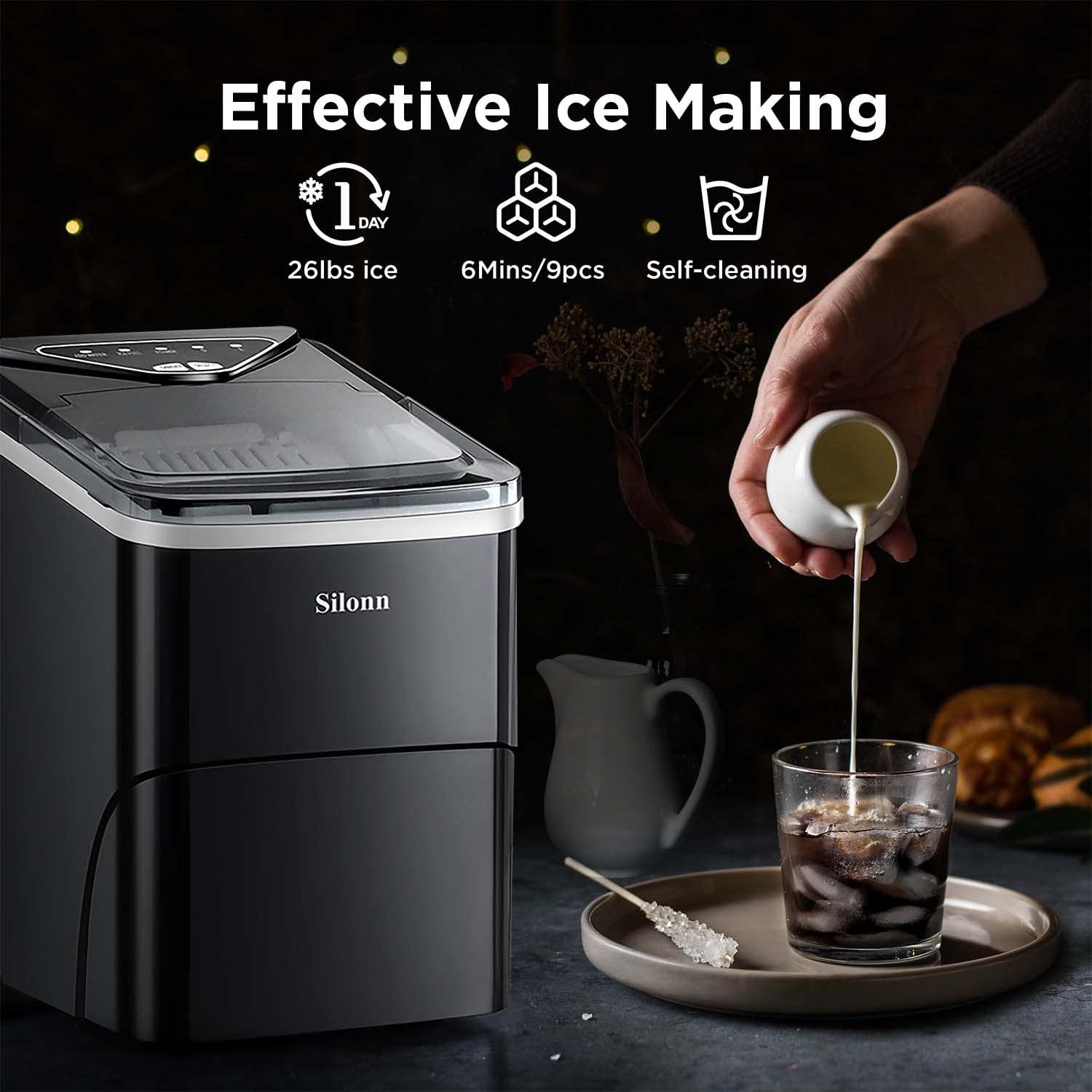 Silonn Countertop Ice Maker, Auto-Cleaning Portable Ice Machine with Ice Scoop and Basket, 26lbs in 24Hrs, 9 Ice Cubes Ready in 6 Mins, 2 Sizes of Bullet Ice for Home Party - Image 3