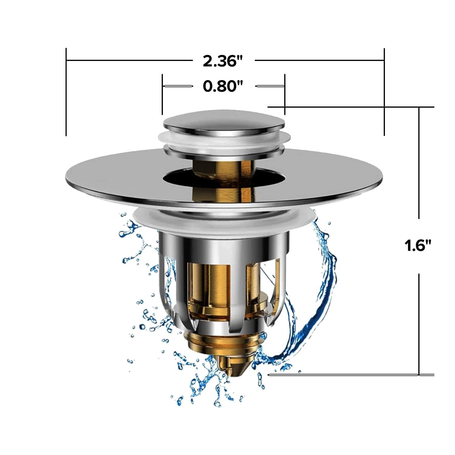 Mer-Maid Drain Magic AS-SEEN-ON-TV Replace Broken or Missing Bathroom Drain Stoppers in Seconds, No Tools, Push To Fill, Hair Catcher Prevents Clogs, Watertight Silicone Seal,Chrome Plated Solid Brass - Image 2