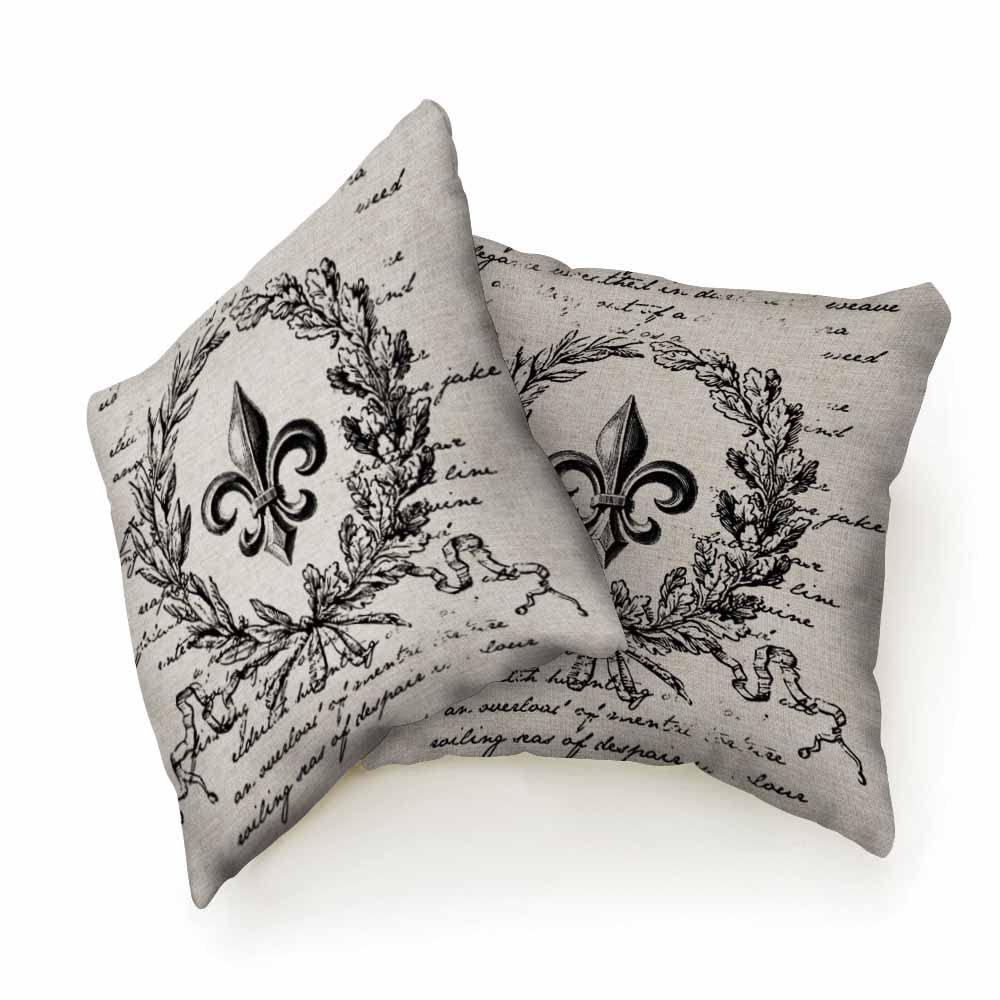 Beabes Cushion Covers Retro Letter Paper Fleur De Lis Vintage Style Square Soft,Pillow Cases Decor for Couch Bedroom Sofa Living Pack of 2 Size 18X18 Inch - Image 4