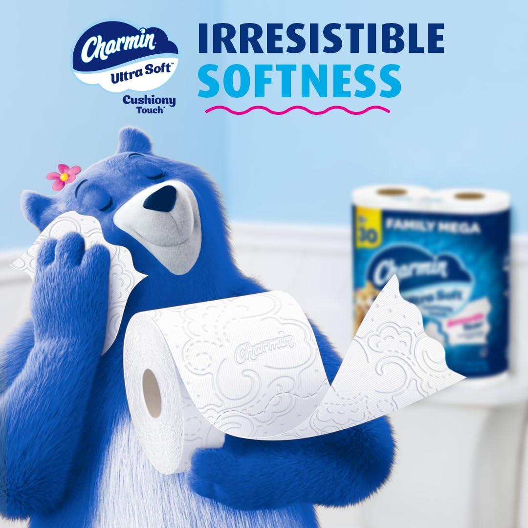 Charmin Toilet Paper Ultra Soft Cushiony Touch, 18 Family Mega Rolls = 90 Regular Rolls - Image 10