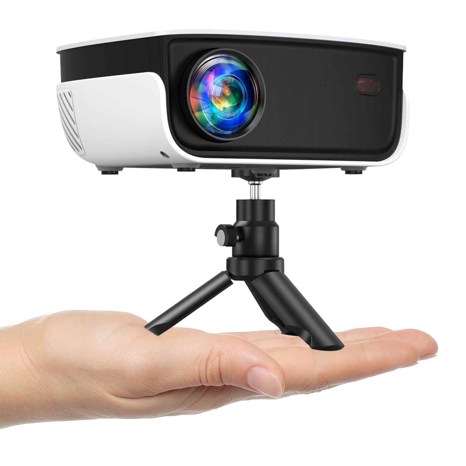 Mini Projector, NICPOW Portable Outdoor Movie Projector with Tripod, 1080P and 200" Supported Small Projector Compatible with TV Stick, Phone, PS5, HDMI, USB for Home, Bedroom, Gaming, Outdoor Use