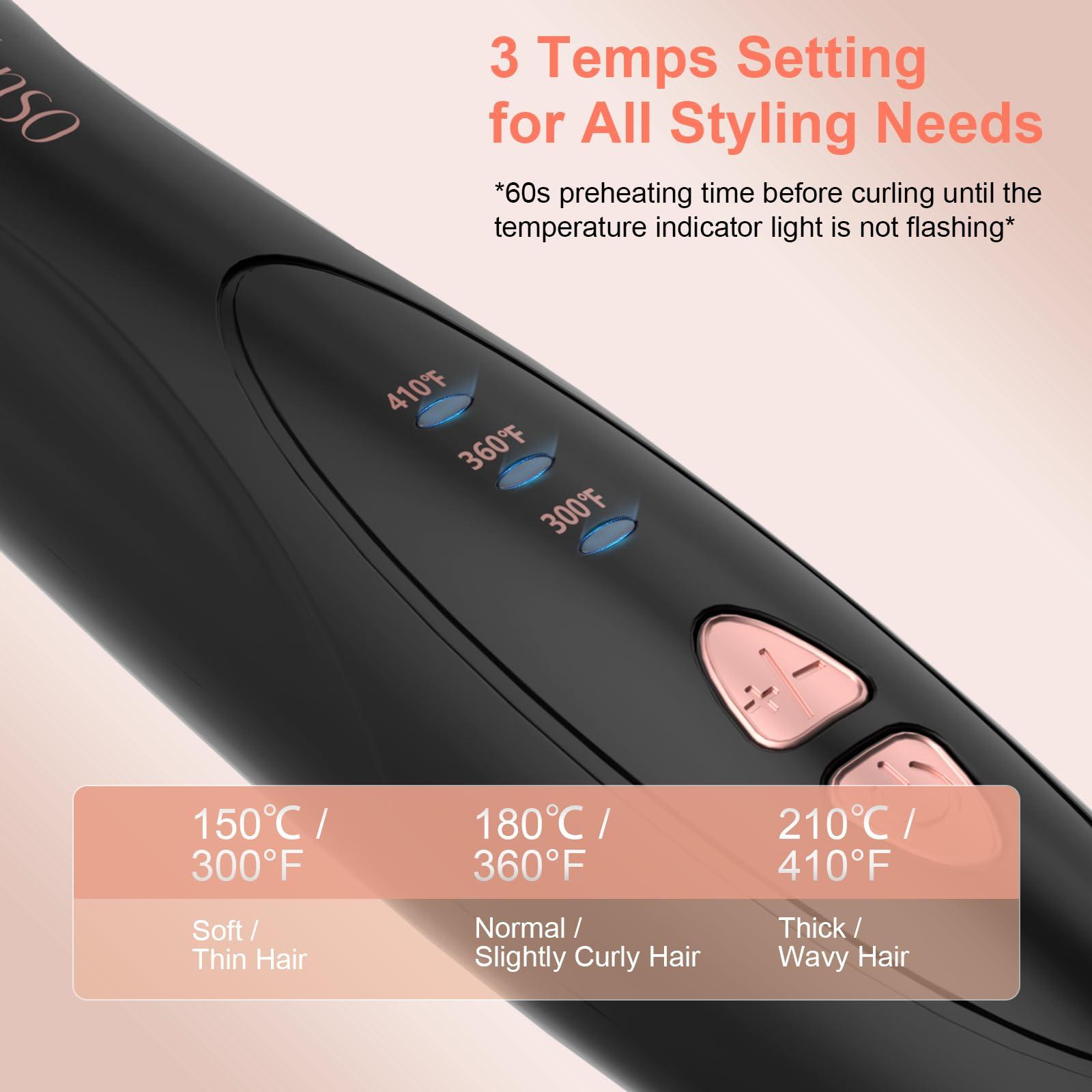 Automatic Rotating Curling Iron, 3 in 1 Thermal Brush Set 1-1 1/2 Inch, Auto Hair Curler with 3 Temps, 100 Million Ionic, Travel Dual Voltage Self Curling Wand for Beach Waves, Ceramic Coating - Image 3