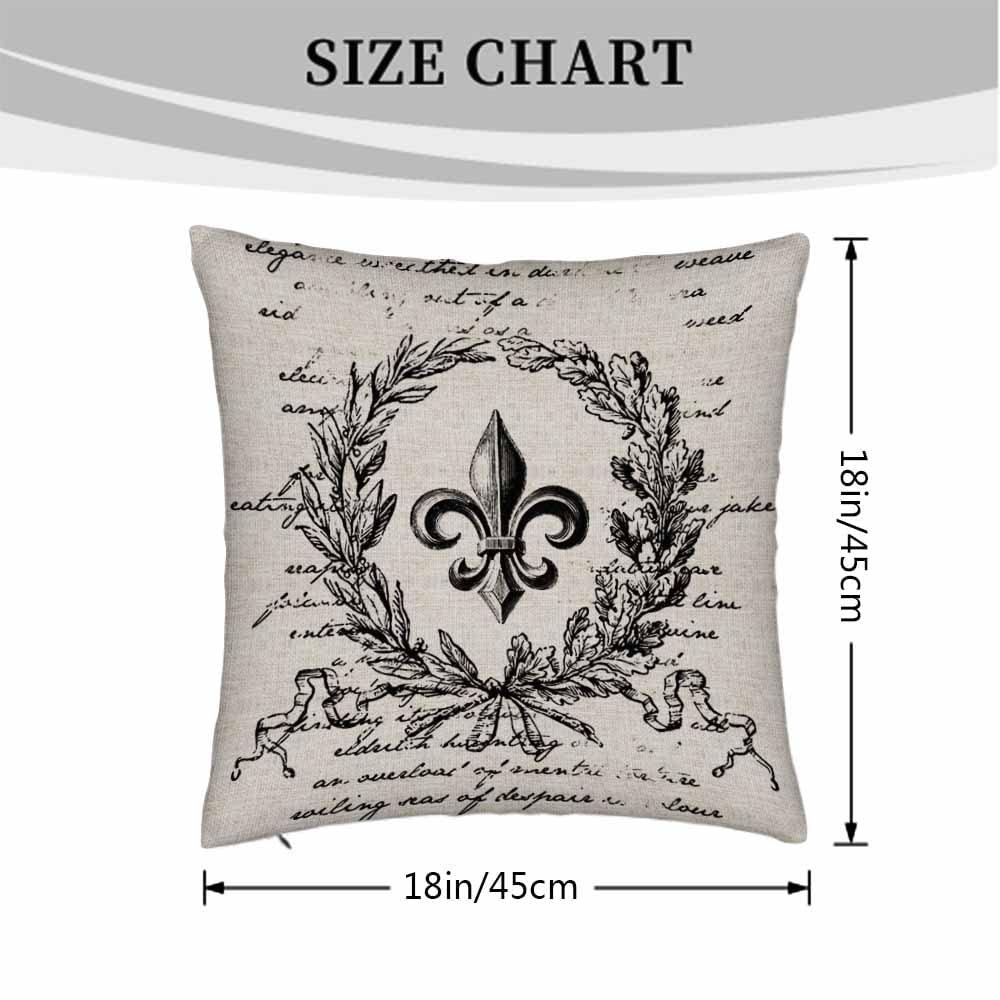 Beabes Cushion Covers Retro Letter Paper Fleur De Lis Vintage Style Square Soft,Pillow Cases Decor for Couch Bedroom Sofa Living Pack of 2 Size 18X18 Inch - Image 3
