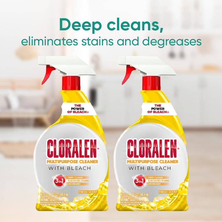 Cloralen All Purpose Cleaner with Bleach Spray - (2 Pack) 32 fl oz - Fresh Scent - 3-in-1 Multipurpose Cleaner Spray - Deep Cleans, Eliminates Stains & Degreases - Image 3