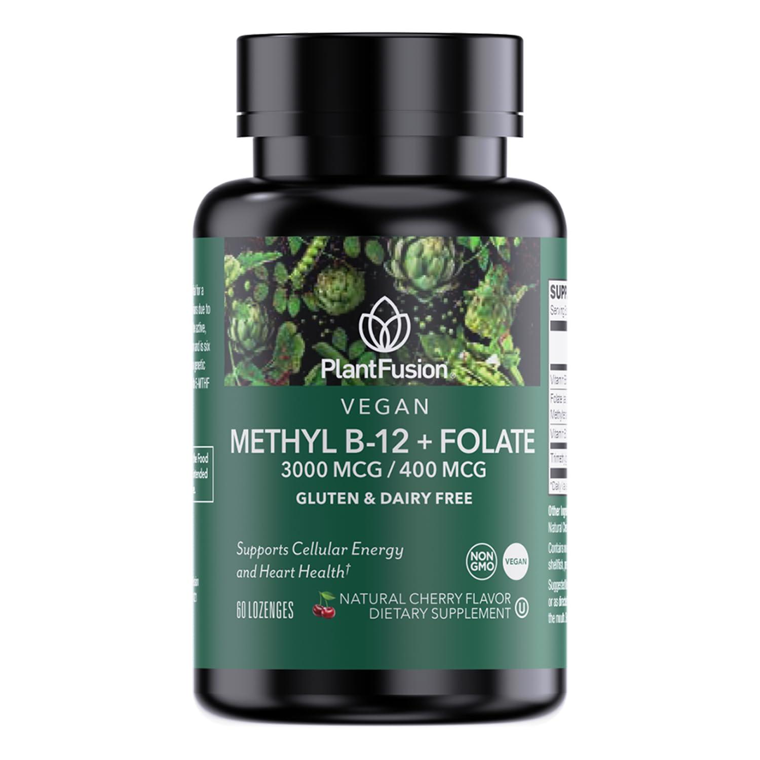 PlantFusion Methylated Vitamin B Complex – Vegan B12 3000mcg, Vegan Methylfolate (5-MTHF) 400mcg, B6 & TMG – Cherry-Flavored Lozenges – 60 Count - Image 1