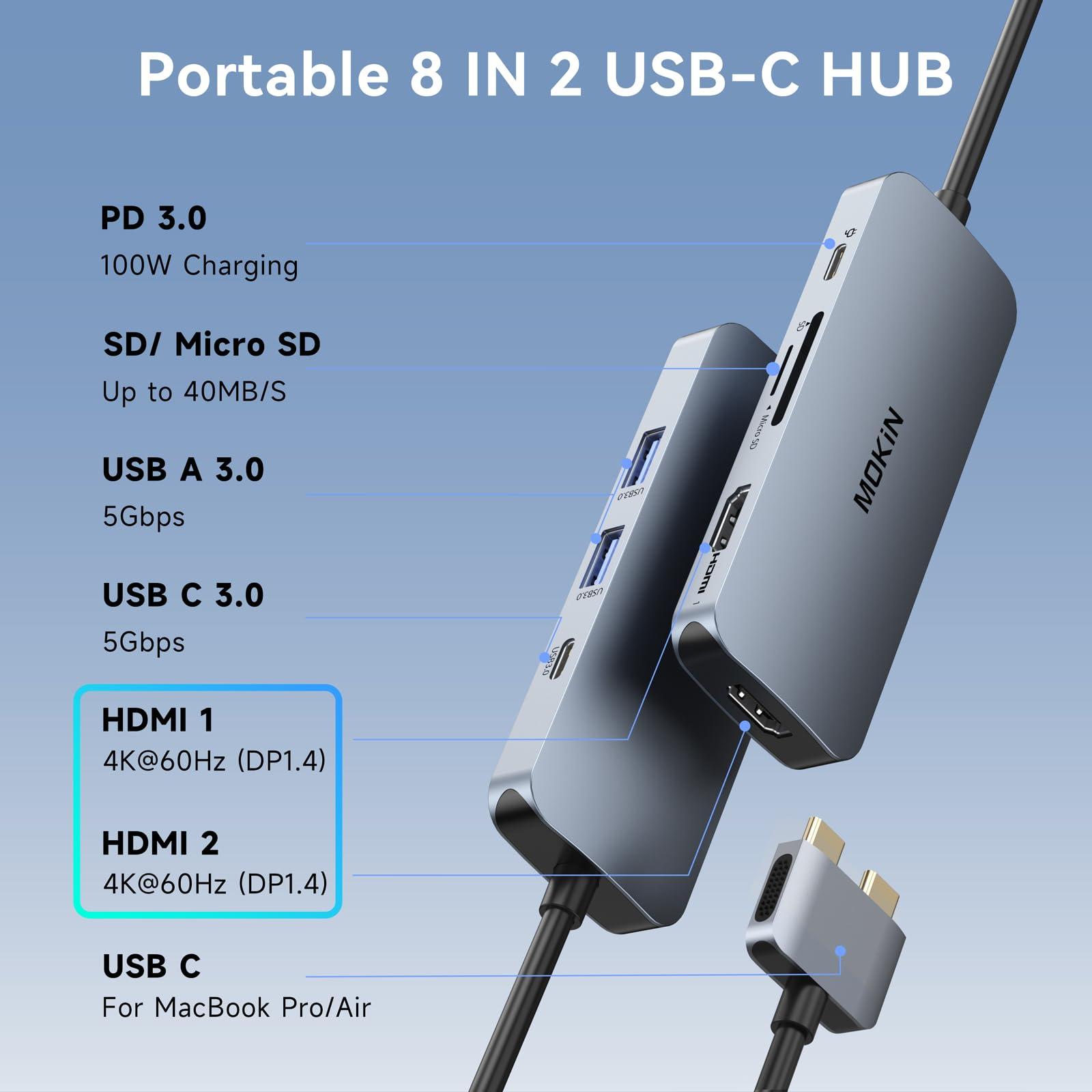 Docking Station for MacBook Pro Air,USB C Docking Station Dual Monitor,Dual HDMI Adapter Hub for Mac MacBook Pro with 2 HDMI(4K @60Hz), 3 USB3.0,SD TF Card Reader and 100W PD USB C Port - Image 3