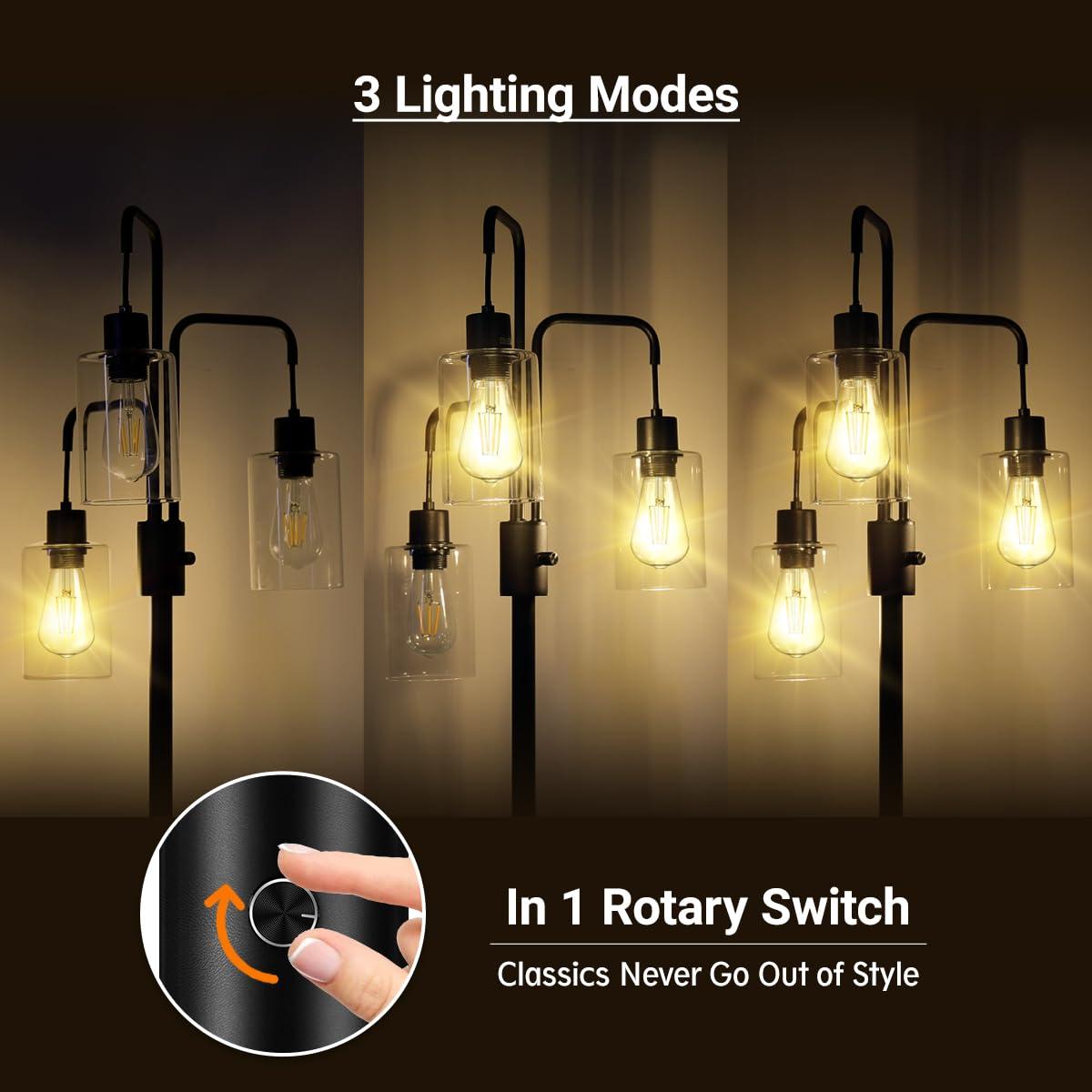 BoostArea Industrial Floor Lamp for Living Room,Glass Lampshade,Modern Stand Up Lamp with 3 Light,Simple Design Floor Lamp for Bedroom, Living Room, Office, Kids Room, Reading - Image 3