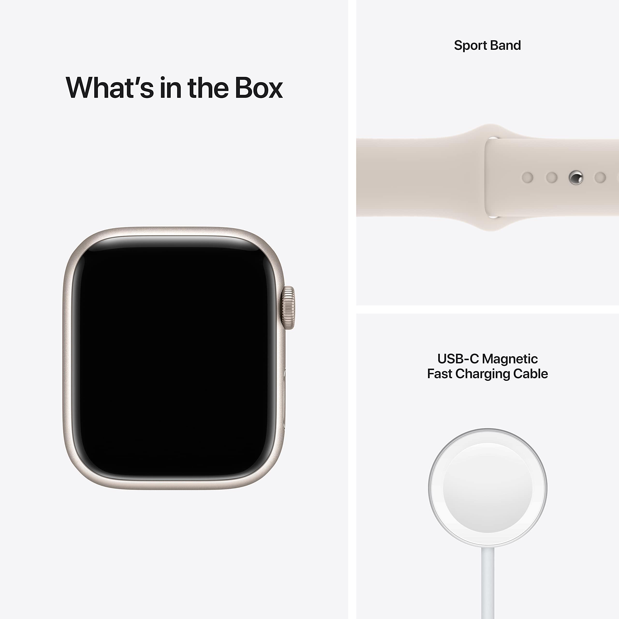 Apple Watch Series 7 (GPS, 45mm) Starlight Aluminum Case with Starlight Sport Band, Regular (Renewed) - Image 5