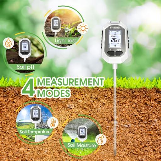YAMRON 4-in-1 Soil Moisture Meter Digital Plant Temperature/Soil Moisture/PH Meter/Sunlight Intensity Backlight LCD Display Soil Test Meter for Gardening, Farming and Outdoor Plants - Image 4