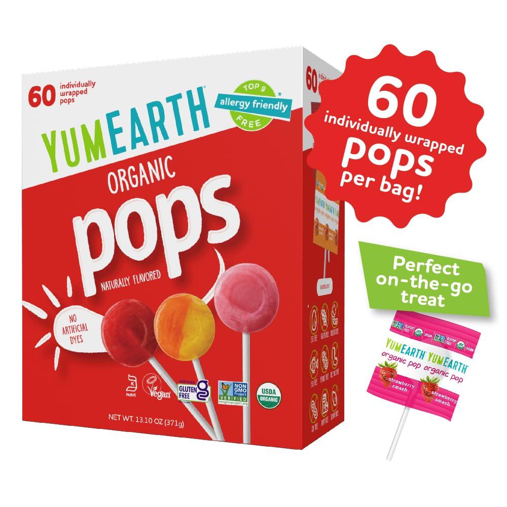 YumEarth Organic Pops Variety Pack, 60 Fruit Flavored Favorites Lollipops, Allergy Friendly, Gluten Free, Non-GMO, Vegan, No Artificial Flavors or Dyes - Image 2