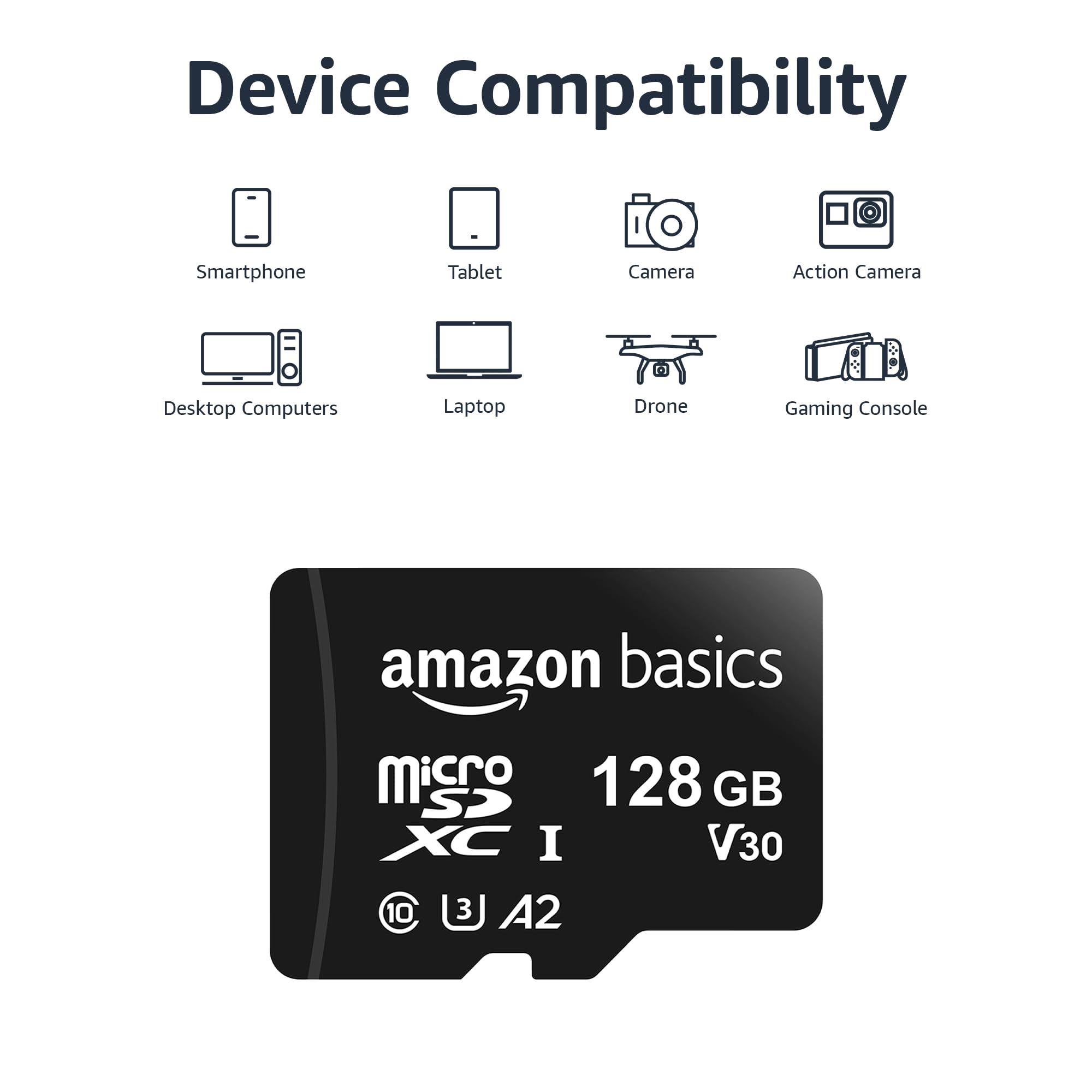 Amazon Basics Micro SDXC Memory Card with Full Size Adapter, A2, U3, Read Speed up to 100 MB/s, 128 GB, Black - Image 3