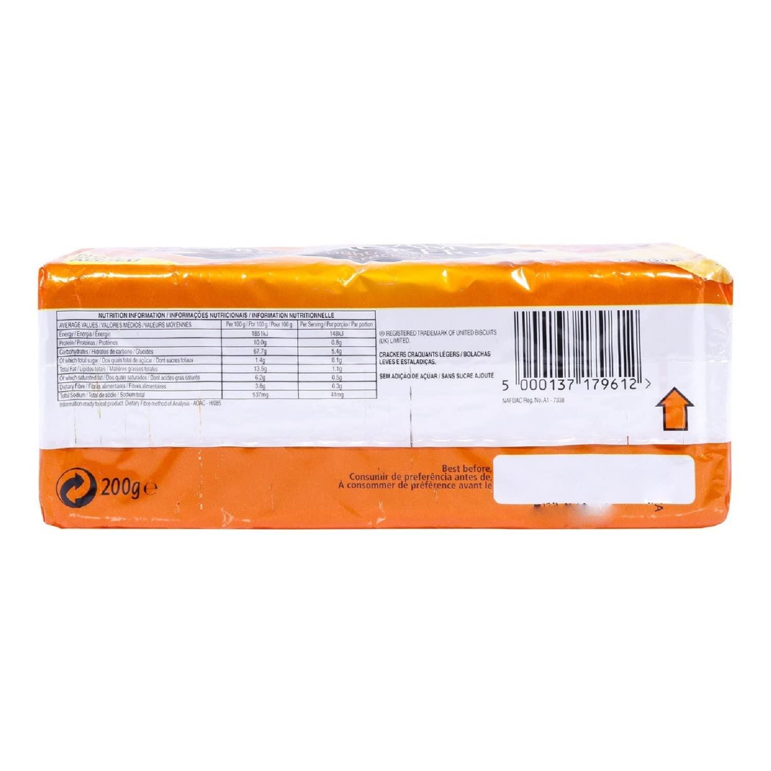 Jacob's Cream Cracker No Added Sugar 200G (Pack of 6) - Image 2