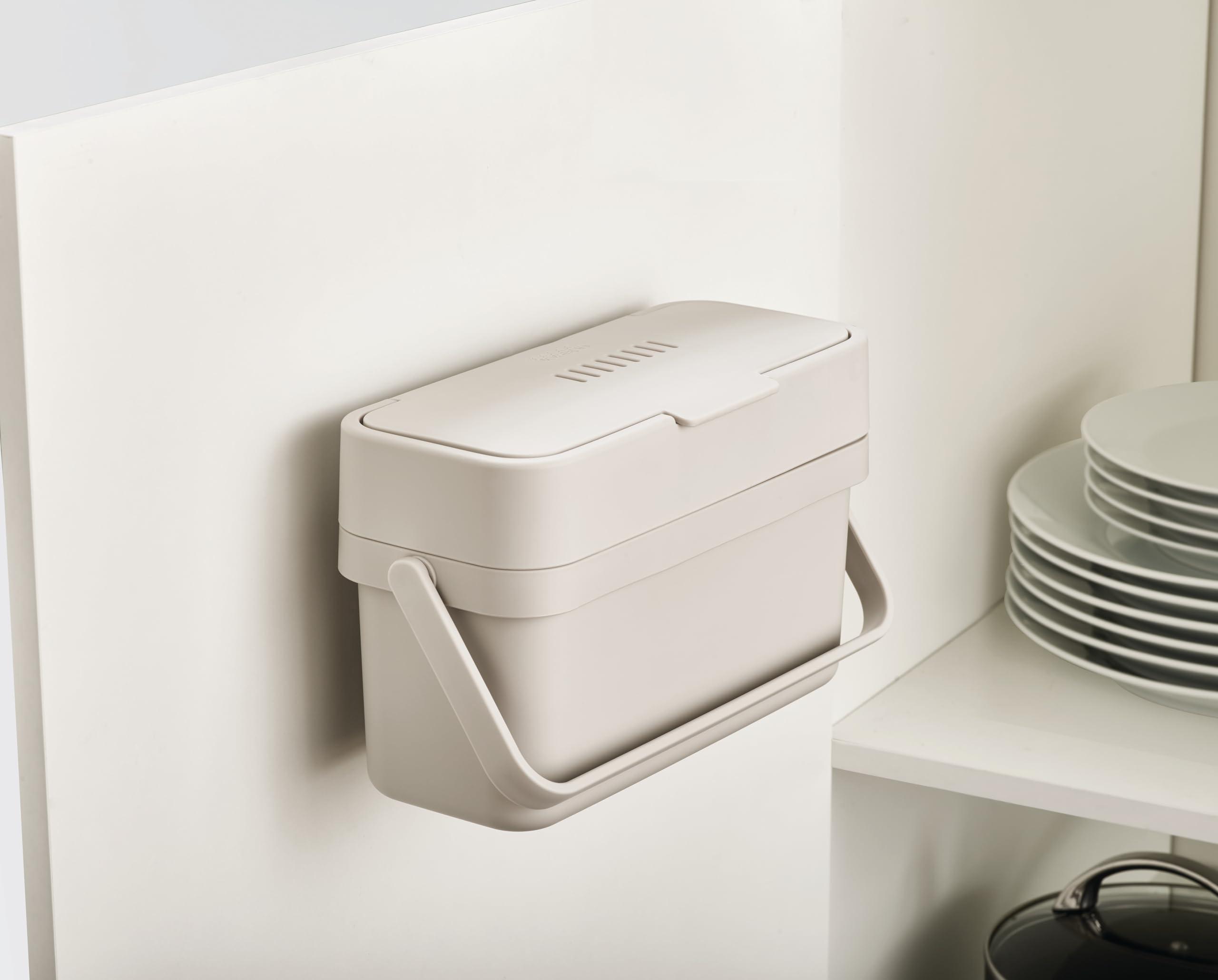Joseph Joseph Compo 4 Easy-Fill Compost Bin Food Waste Caddy with Adjustable Air Vent, 1 gallon / 4 liters, Stone - Image 5