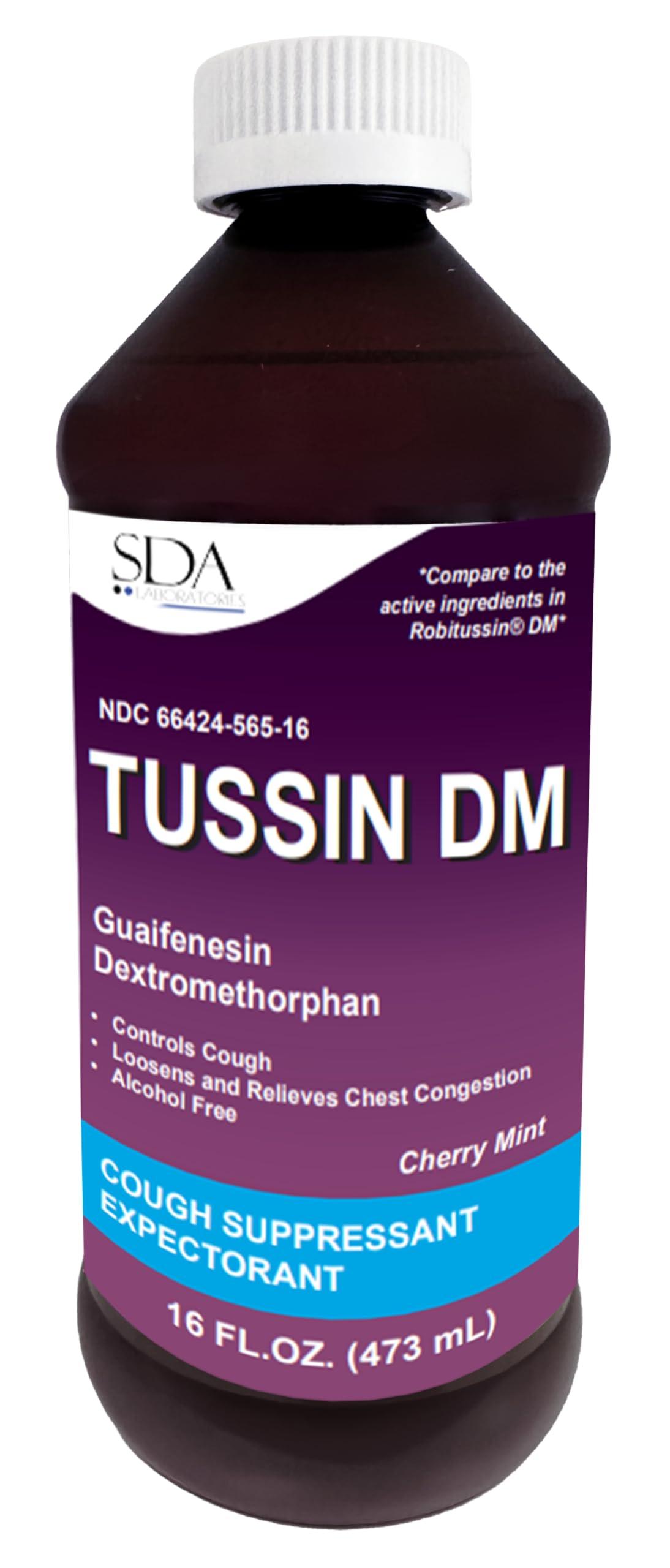 SDA LABORATORIES Tussin Guaifenesin Expectorant, Cough Medicine Oral Solution, 16 Fl Oz Liquid, Cherry Mint Flavor, Alcohol-Free, Relieves Mucus and Chest Congestion (Pack of 1)
