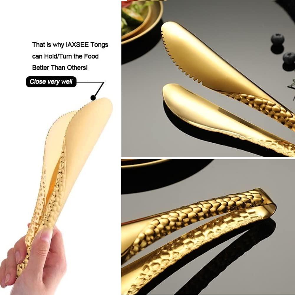 2 Pack 8 Inch Gold Salad Tongs Serving Tongs 8 Inch Stainless Steel Cooking Utensils Non-slip & Easy Grip Metal Tongs Small Tongs for Serving Appetizers Buffet Dessert Table - Image 5