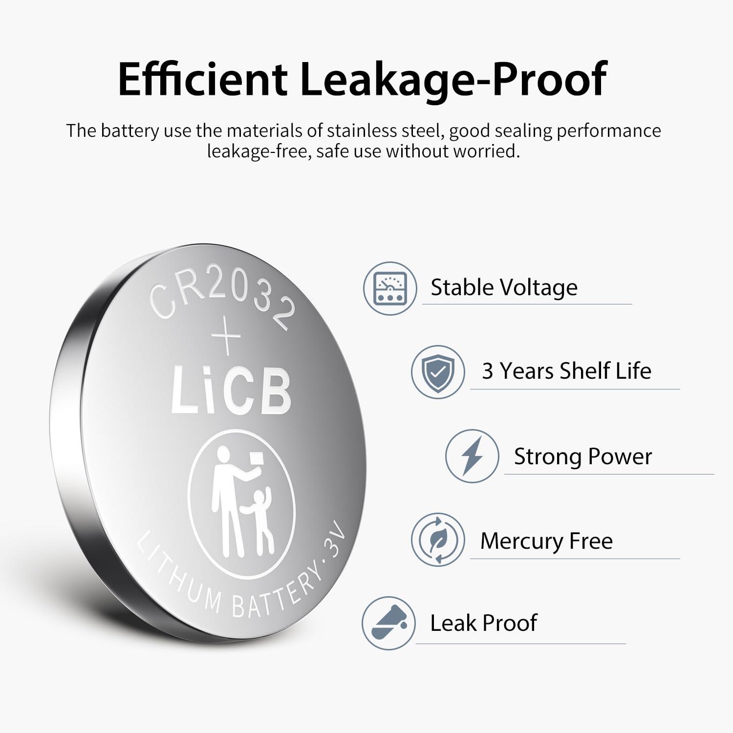 LiCB CR2032 Battery,Long-Lasting & High Capacity CR 2032 3V Coin & Button Cell Lithium Batteries with Adaptive Power and Superior Safety (20-Pack) - Image 3