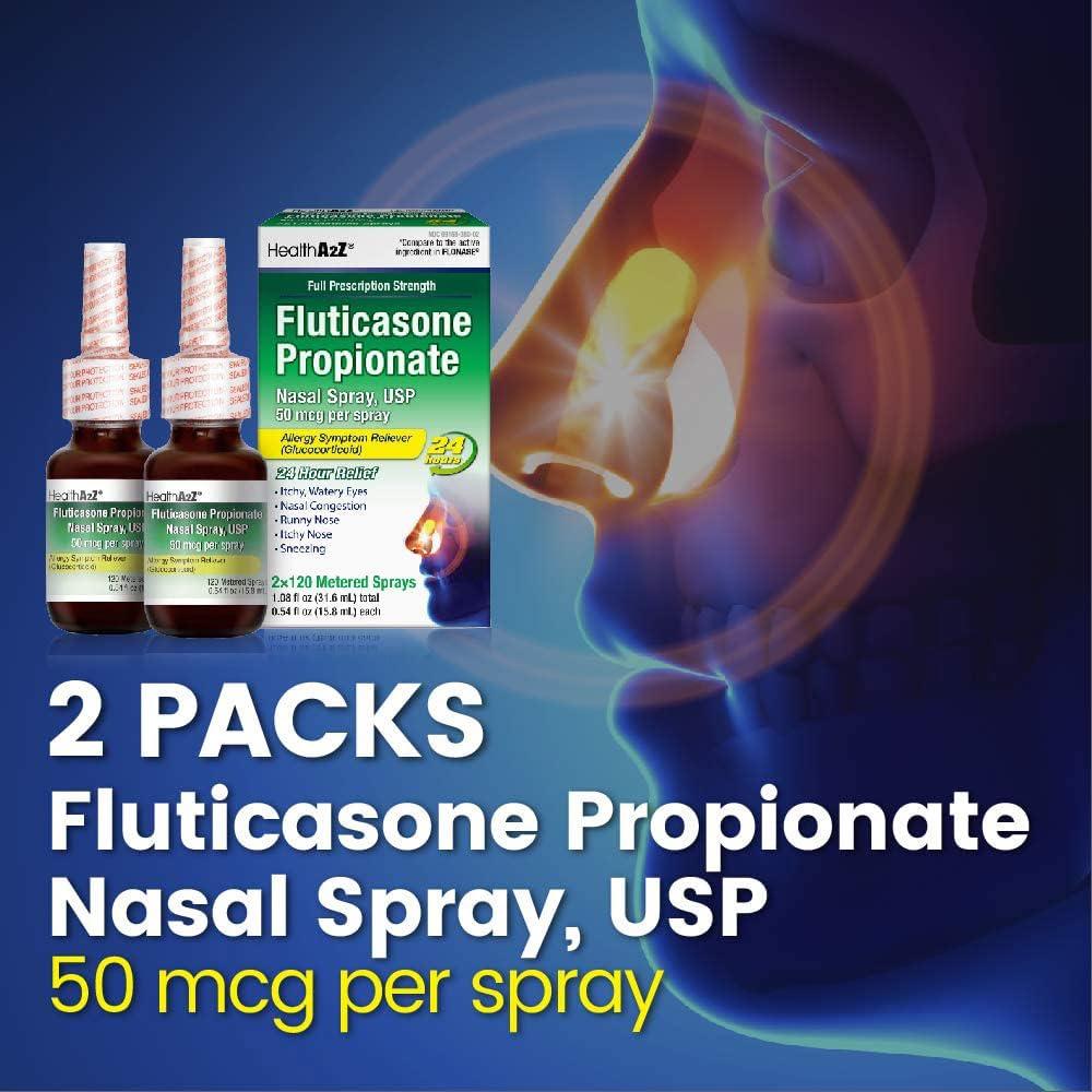 HealthA2Z® Fluticasone Propionate Nasal Sprays | Allery Relief Spray | Runny Nose | Nasal Congestion | Sneezing | Itchy Watery Eyes | 24 Hour Allergy Relief | (2 Packs) - Image 5